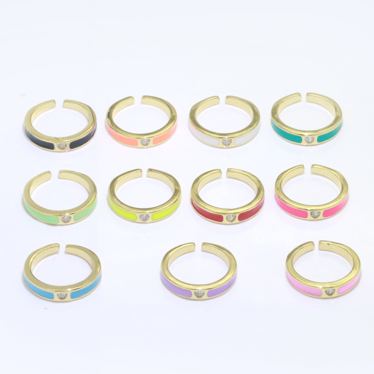 Dainty Ring Stackable Trendy Gold Fill micro pave ring, rainbow color enamel ring jewelry for gift - DLUXCA