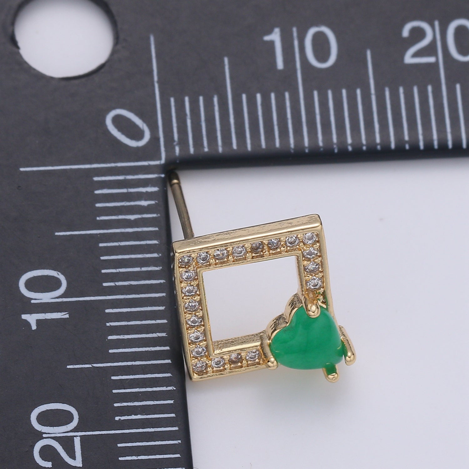 Golden Zirconia Crystal Green Heart Square Studs Earring CZ Geometric Heart Earring Jewelry GP-647 - DLUXCA