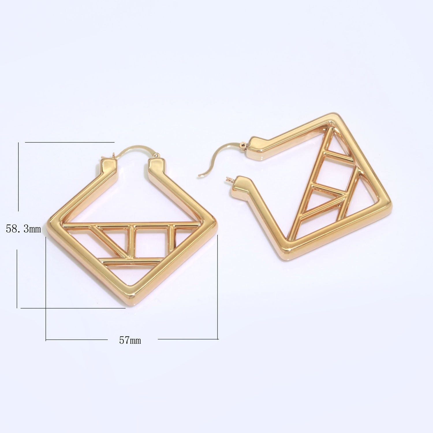 18k Gold Filled Geometric Hoop Earring Chunky Hoop Thick Rhombus Window Statement Earring - DLUXCA