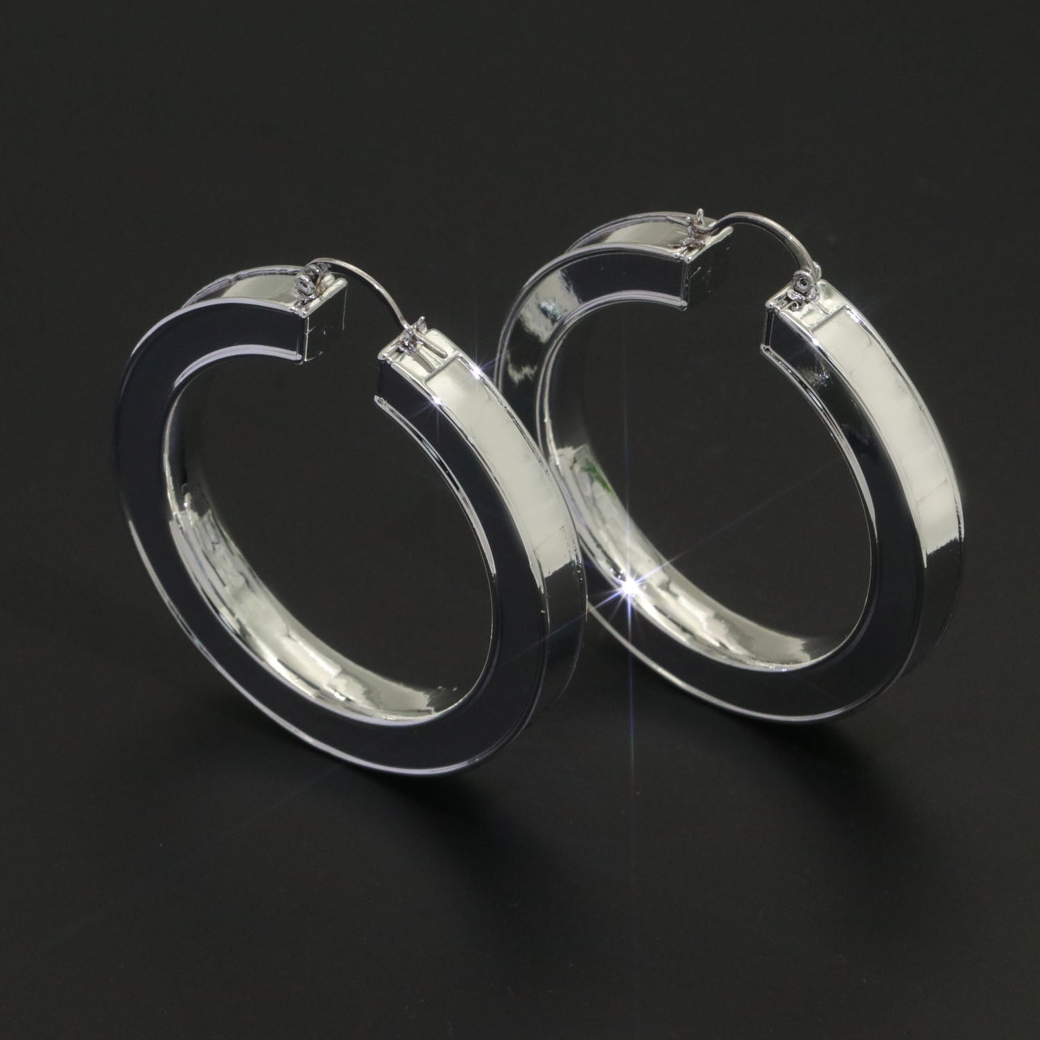 White enamel hoop earrings Silver 62mm hoops Trend Fashion jewelry - DLUXCA