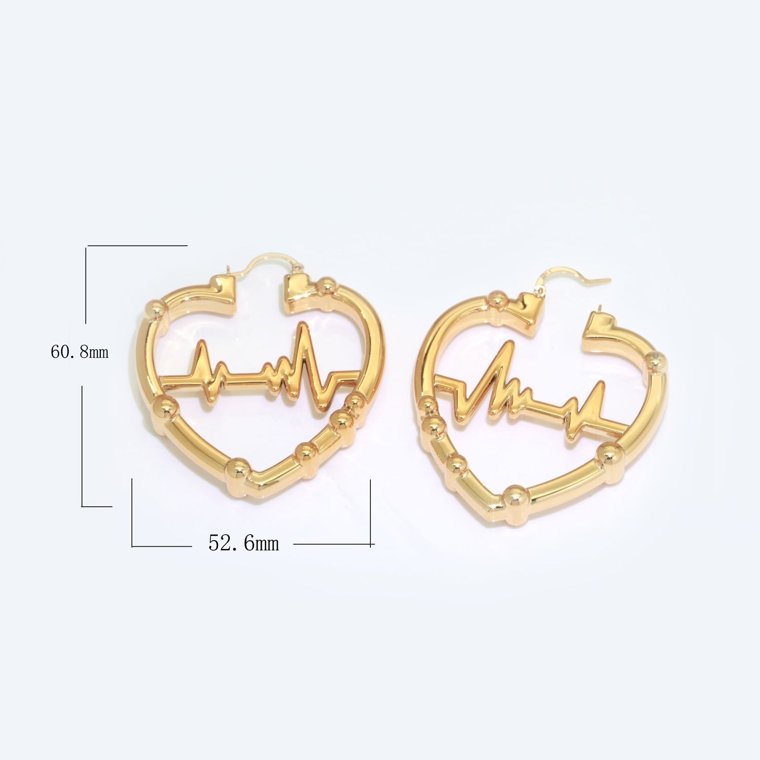 Gold / Silver Bamboo Hoop Earrings, 18K Gold Filled Hoops Heart Beat Medium Earring Lightweight Statement Hoop - DLUXCA