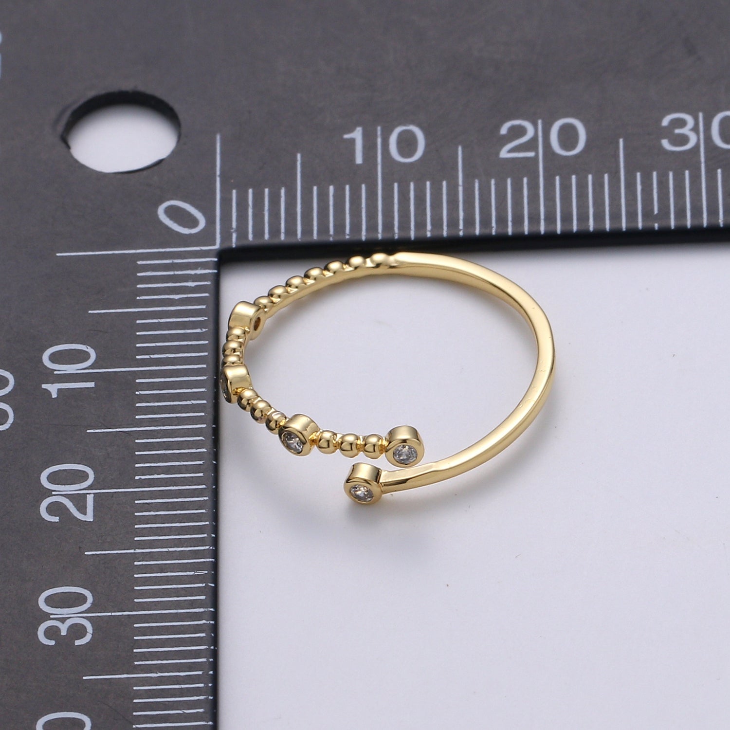 Dainty Gold Spiral Beaded Ring Design Minimalist Modern Trending Stackable Celestial Open Ring Accessory Micro Pave Adjustable Ring R132 - DLUXCA