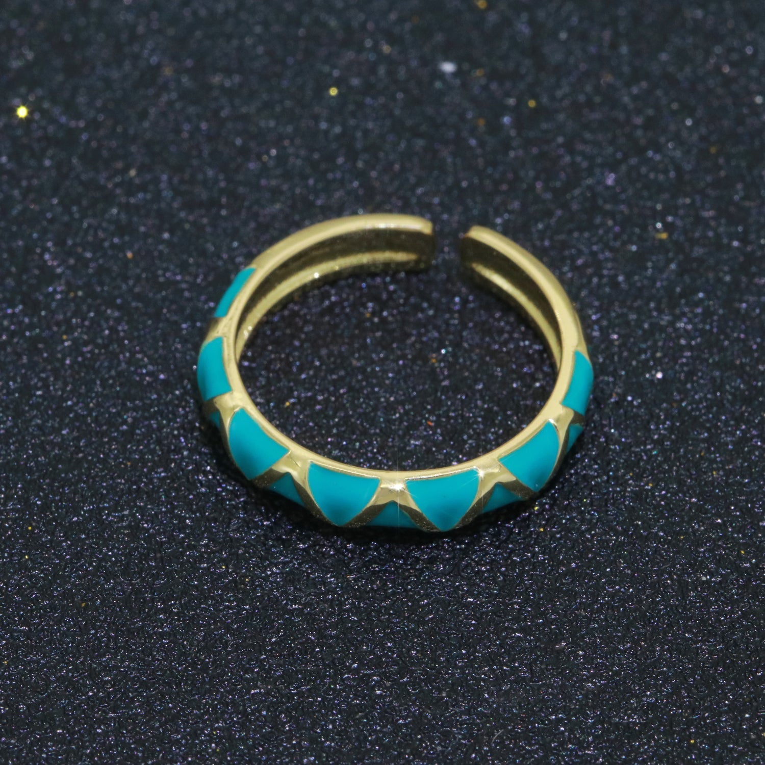 Dainty Gold Stackable Enamel Ring Bohemian Colorful Rainbow Band Open Adjustable - DLUXCA