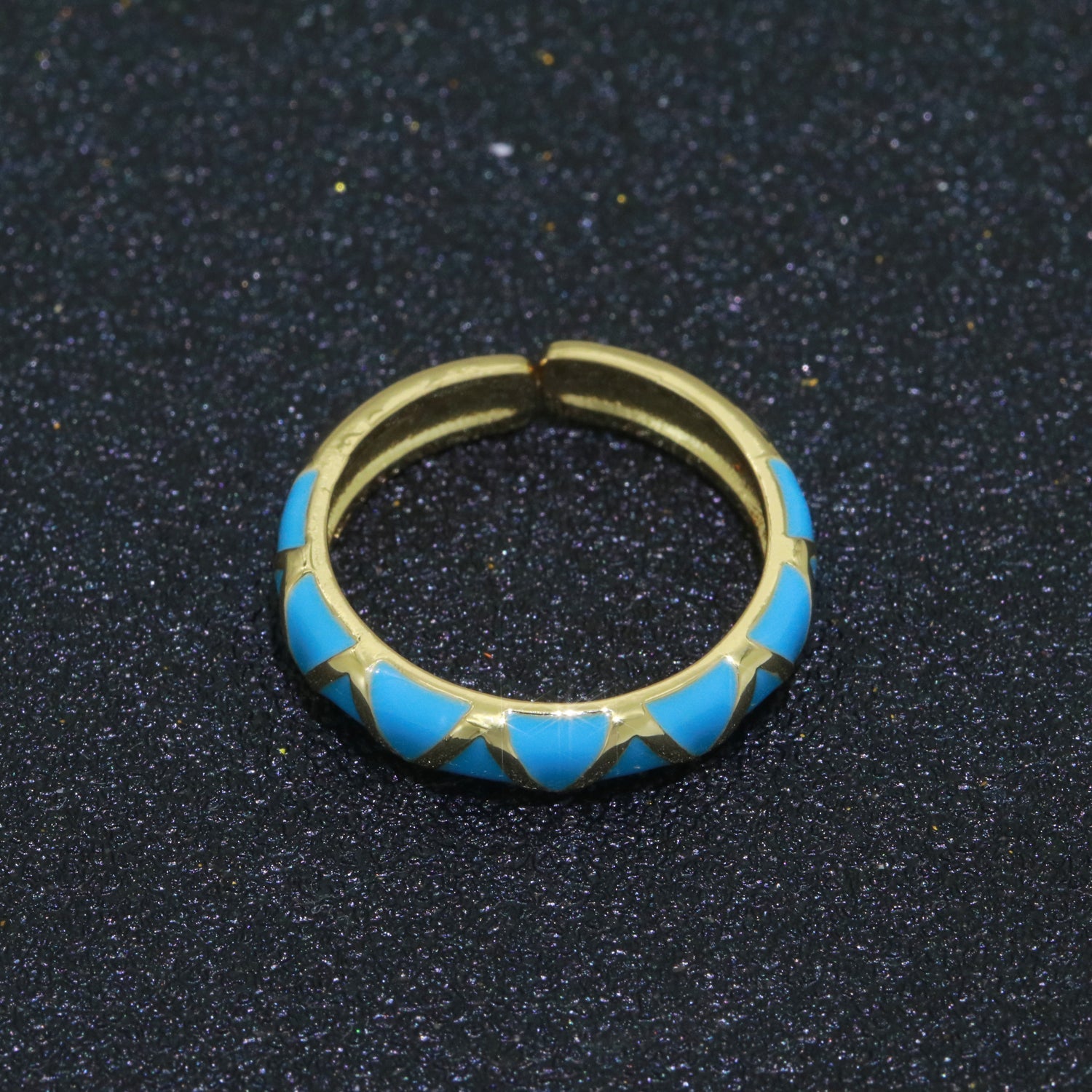 Dainty Gold Stackable Enamel Ring Bohemian Colorful Rainbow Band Open Adjustable - DLUXCA