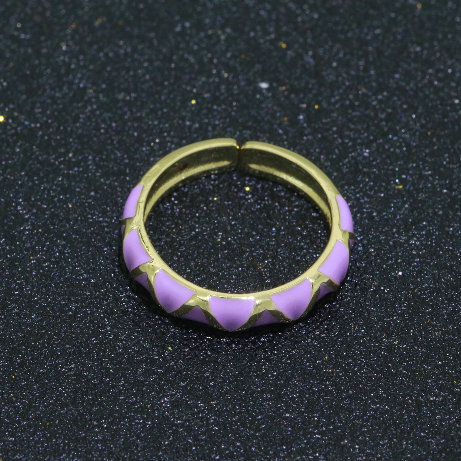 Dainty Gold Stackable Enamel Ring Bohemian Colorful Rainbow Band Open Adjustable - DLUXCA