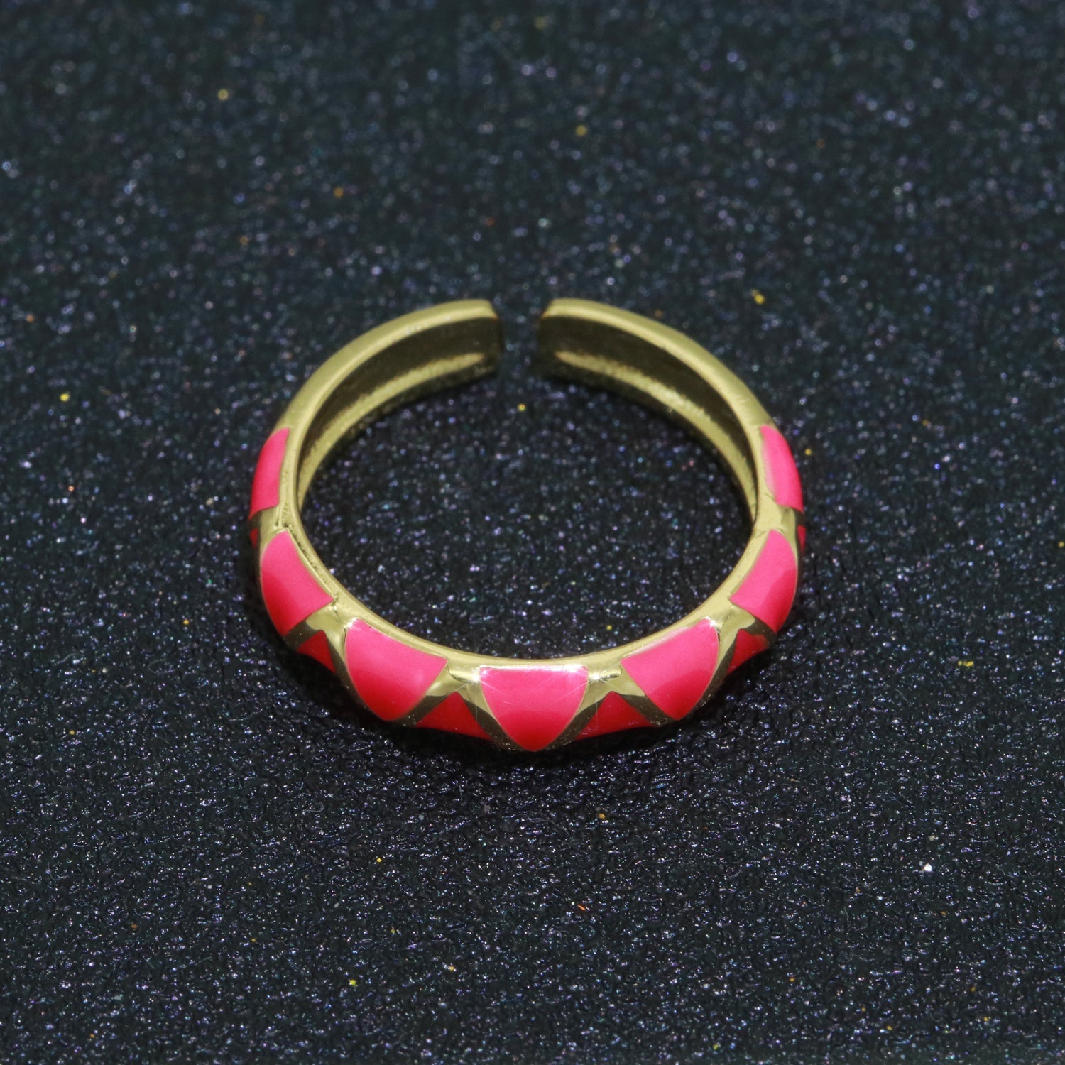 Dainty Gold Stackable Enamel Ring Bohemian Colorful Rainbow Band Open Adjustable - DLUXCA