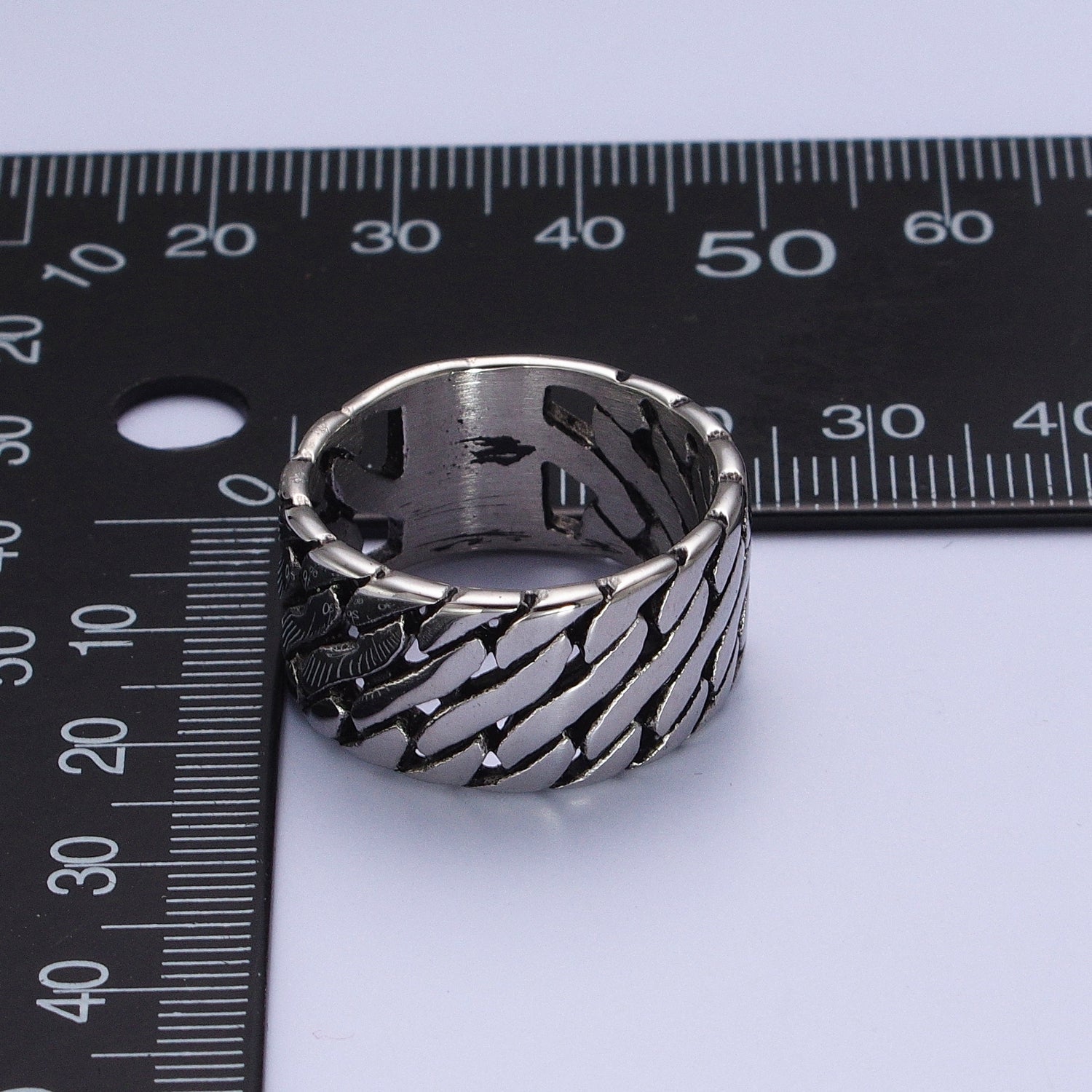 Stainless Steel Geometric S Curb Wide Band Ring in Silver & Gold | Y410 - Y413, Y430 - Y433 - DLUXCA