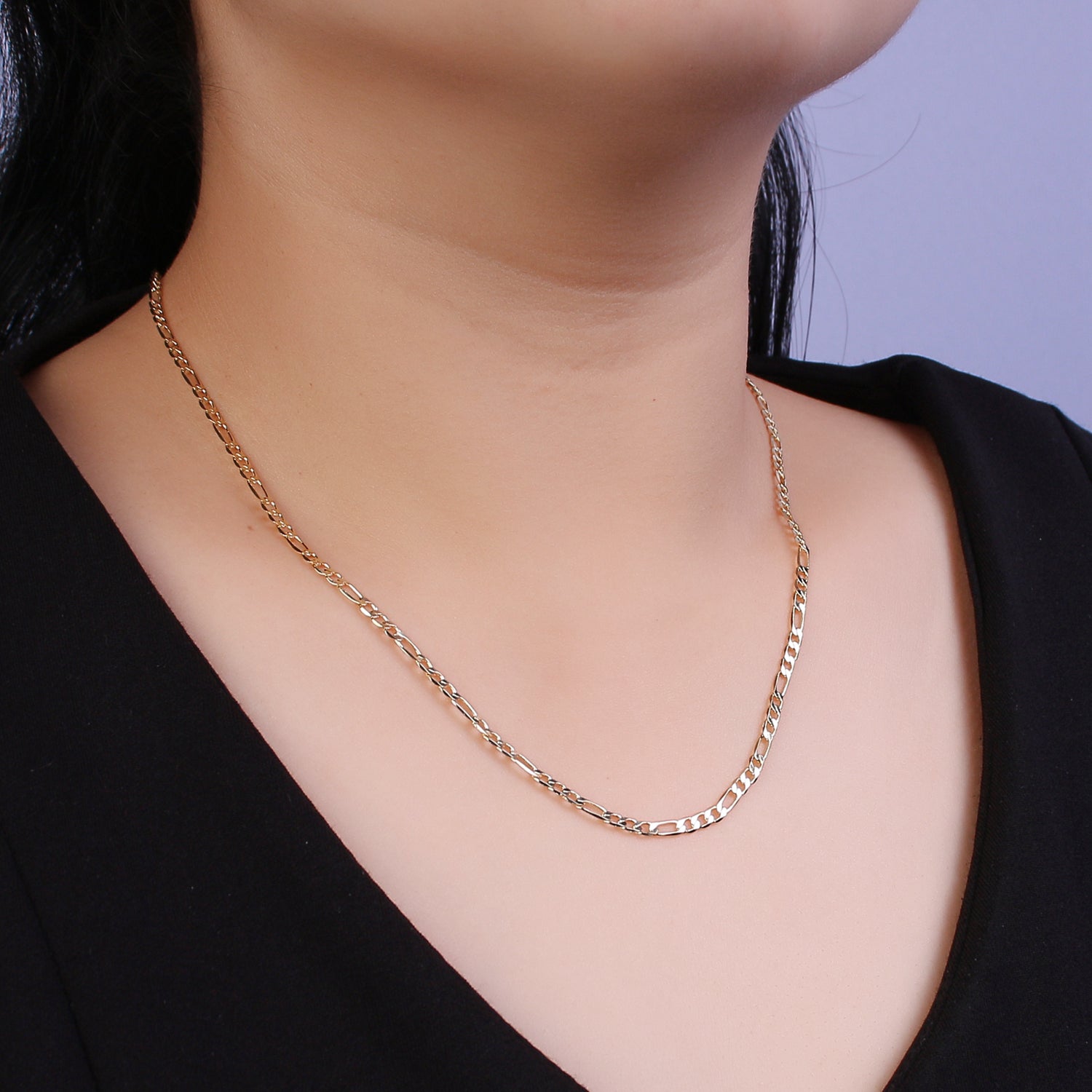 14K Gold Filled Figaro Necklace • Minimalist Necklace Chain • Unisex Figaro Chain • Figaro 16" 18" 20" Chains Ready to Wear WA-666 - DLUXCA