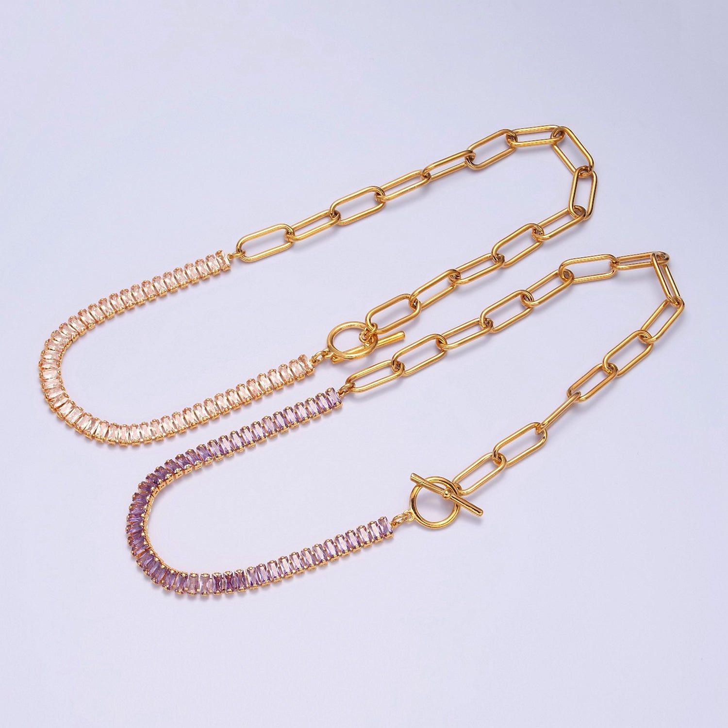 Minimalist Tennis Baguette Necklace 24k gold Filled cz paperclip chain necklace, large link tennis chain  WA-947 WA-948 - DLUXCA