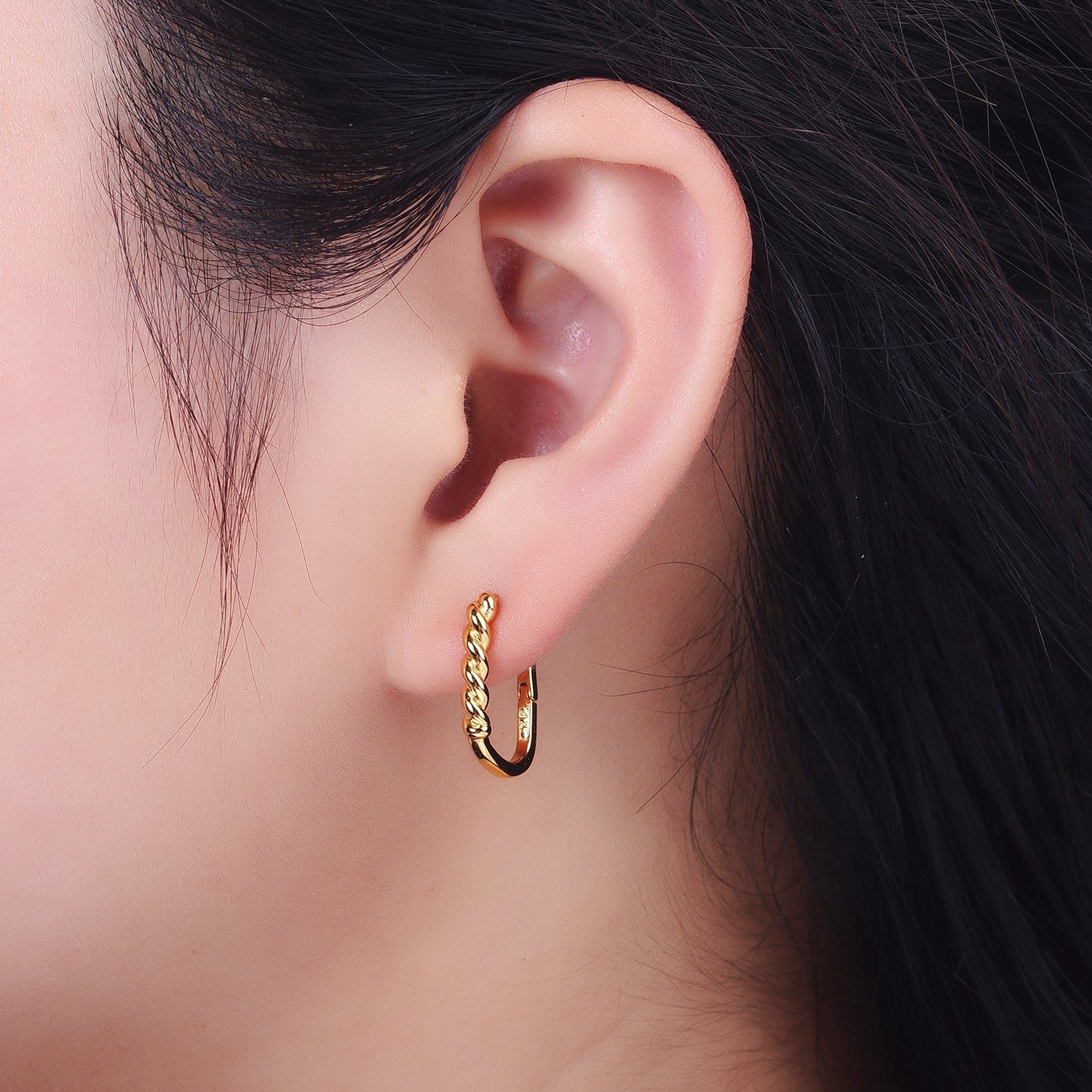 Twisted Croissant Rope Oblong Rectangular Gold Earrings | AB031 - DLUXCA