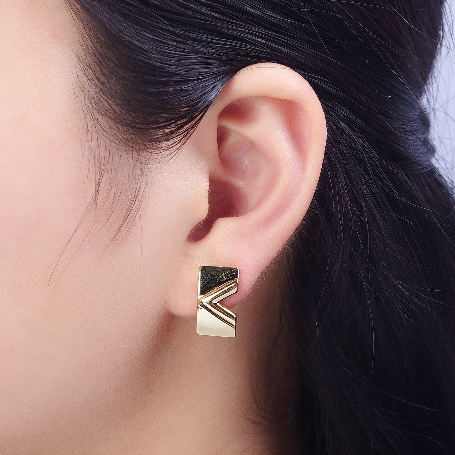 Minimalist Gold Filled V Arrow Wide Latch Lever Back Earrings T137 - DLUXCA