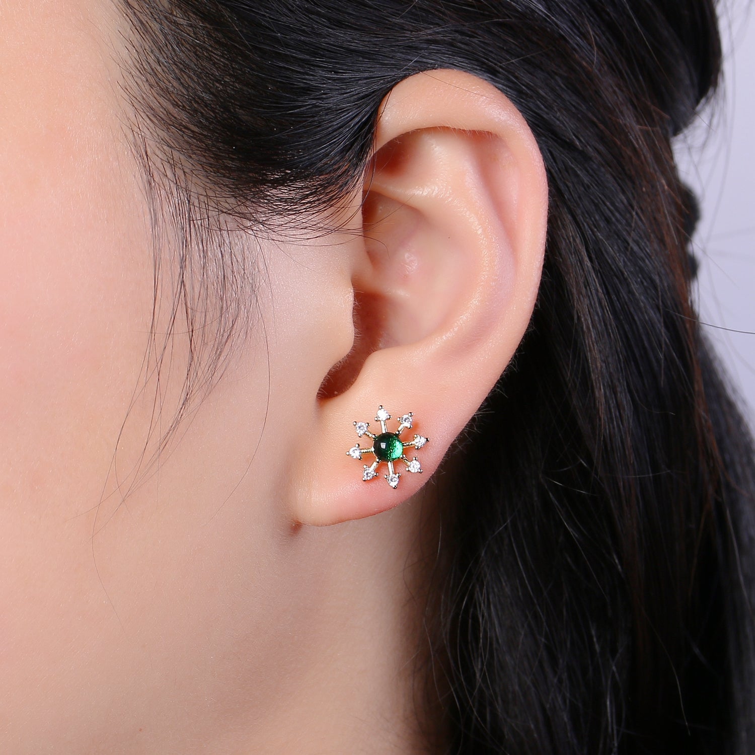 Dainty Zirconia Gold Plated Sun Rays Stud Earrings, CZ Morning Sunburst Nature Earring Jewelry GP-648 - DLUXCA