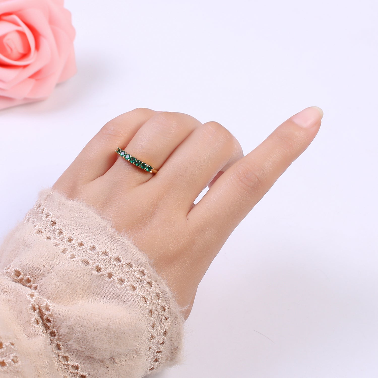 24k Gold Filled CZ Stone Ring - Dainty Ring - Fuschia Blue Green Clear Black Cubic Zirconia Ring - Minimalist Jewelry U-265 - DLUXCA