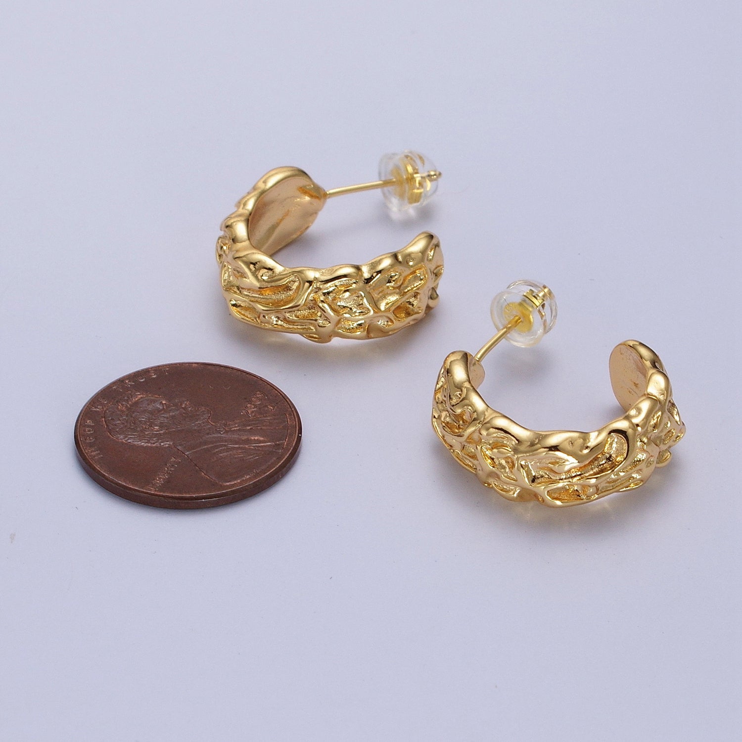 Geometric Abstract Foil C-Shaped Stud Hoops in Gold & Silver | AB016 AB017 - DLUXCA