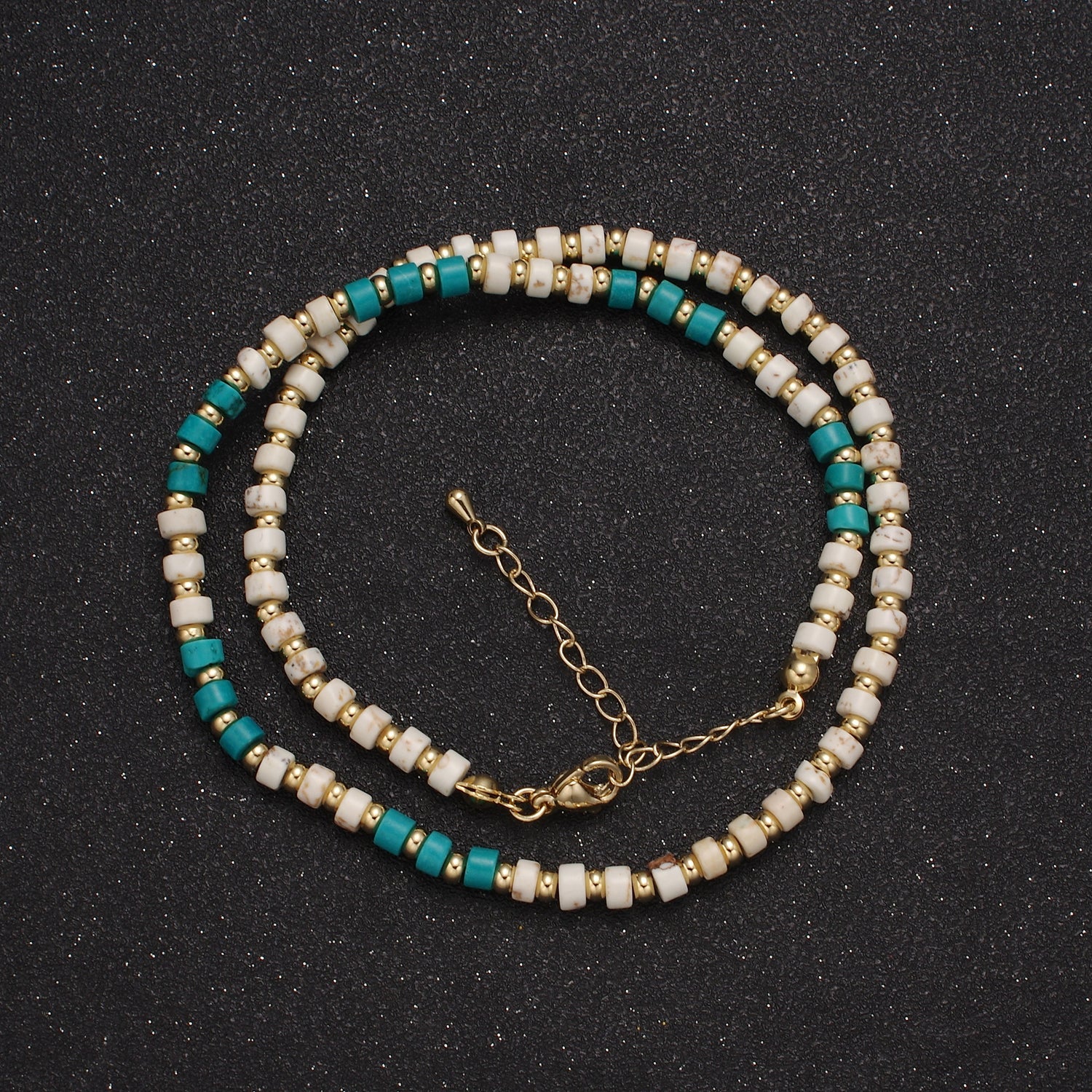 Genuine Natural Turquoise Beaded Necklace With Wooden Opal Beads Gemstone Necklace, Simple Classic Boho Layer Necklace WA-588 - DLUXCA