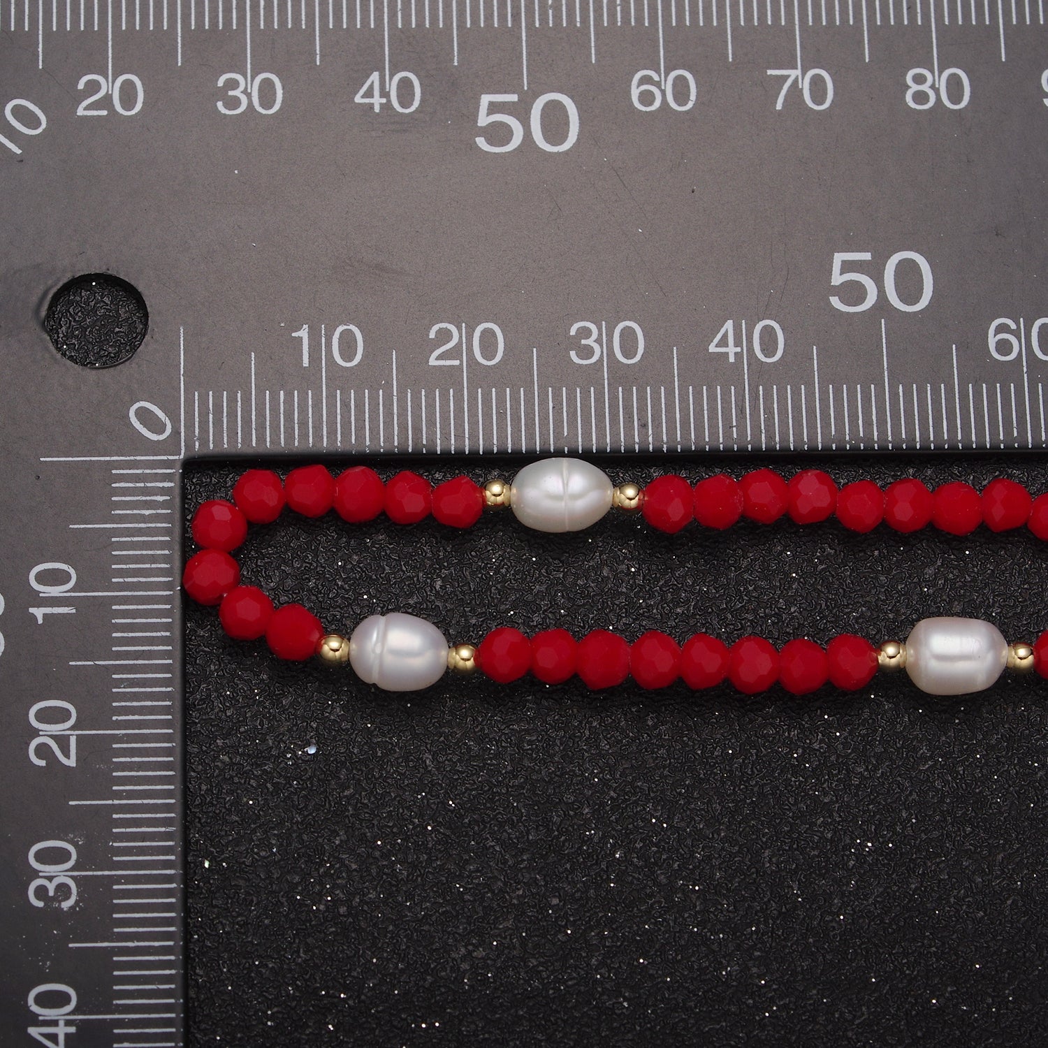 Pearl with Red Glass Beaded Necklace, Red Faceted Rondell Beads Necklace WA-590 - DLUXCA
