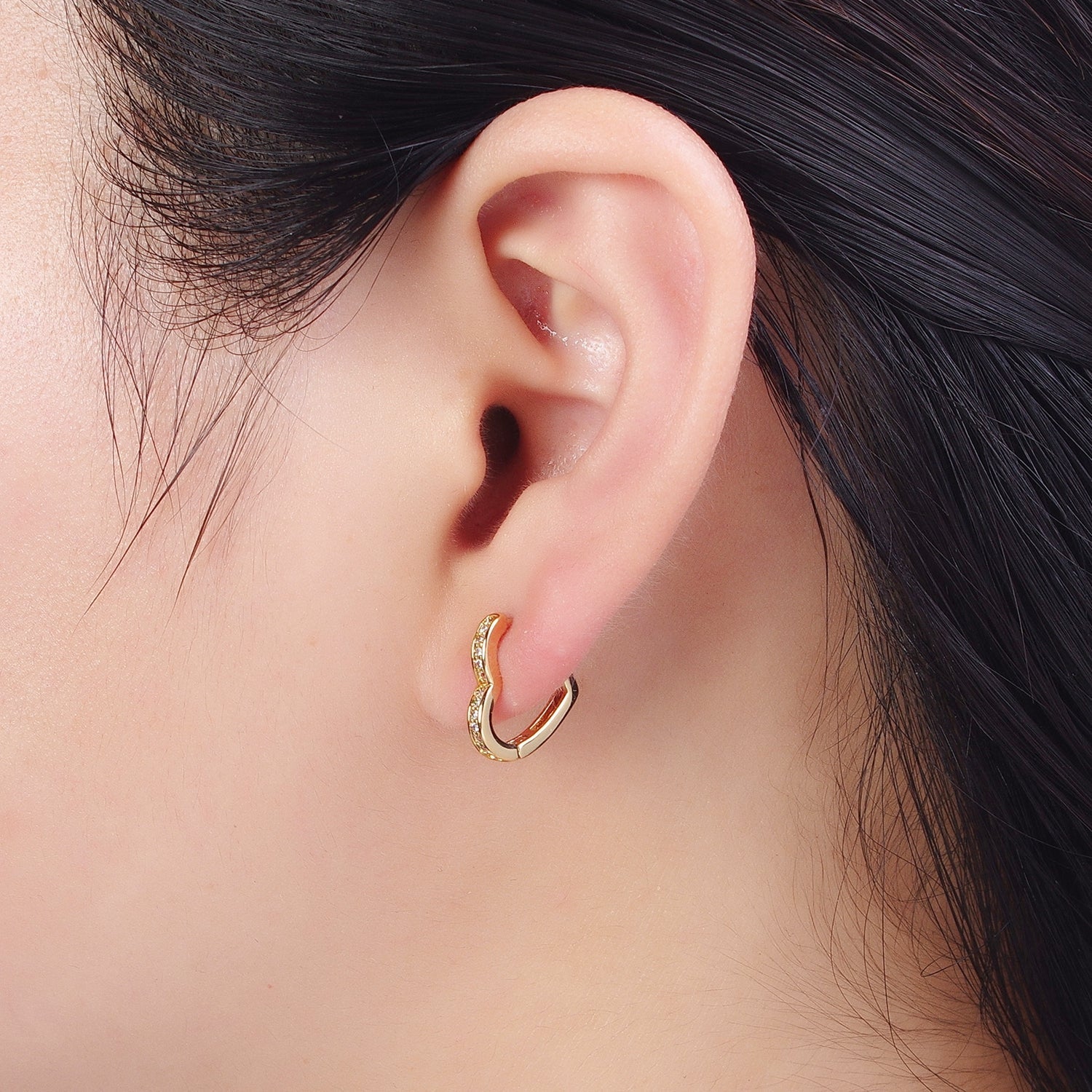 24K Gold Filled Micro Pave Heart Love Huggie Hoop Earrings Jewelry Gift For Valentine | T027 T028 X840 - DLUXCA