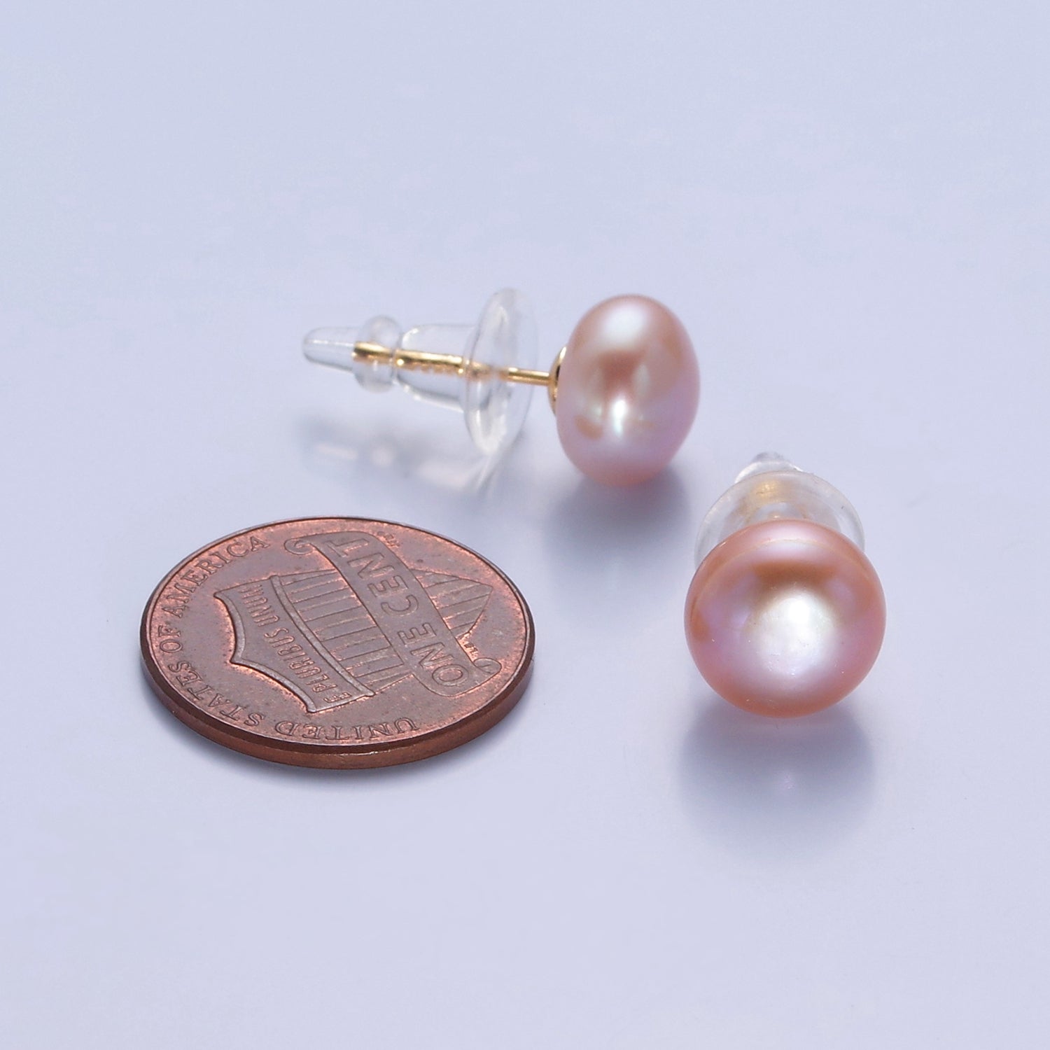 Minimalist Gold Pearl Studs Earrings | 9mm-9.5mm Round Black, White, Pink, Purple Pearl Stud | Bridal, Graduation, Streetwear Jewelry | T367 T368 T369 T370 - DLUXCA