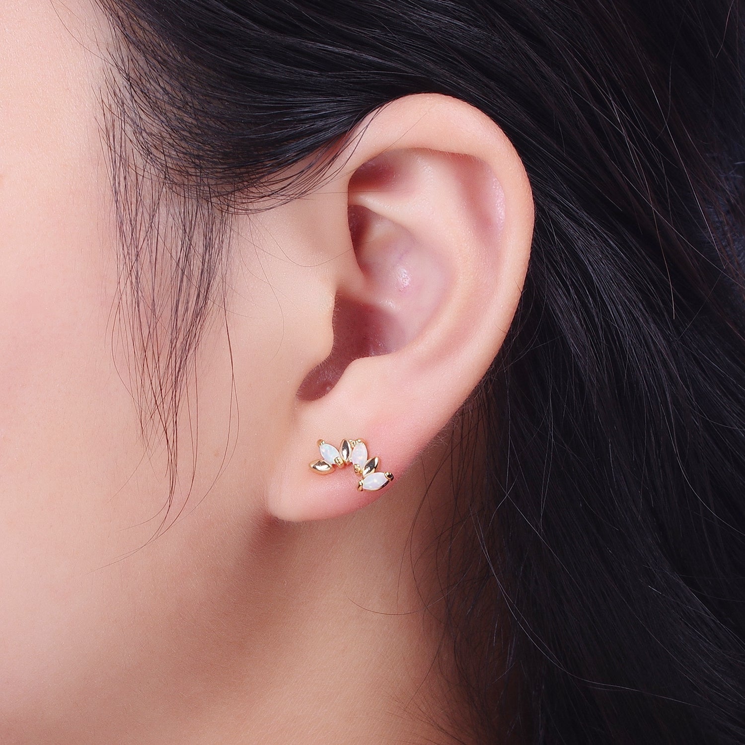 Dainty 14K Gold Filled White Opal Gold Marquise Stud Earrings | Y107 - DLUXCA