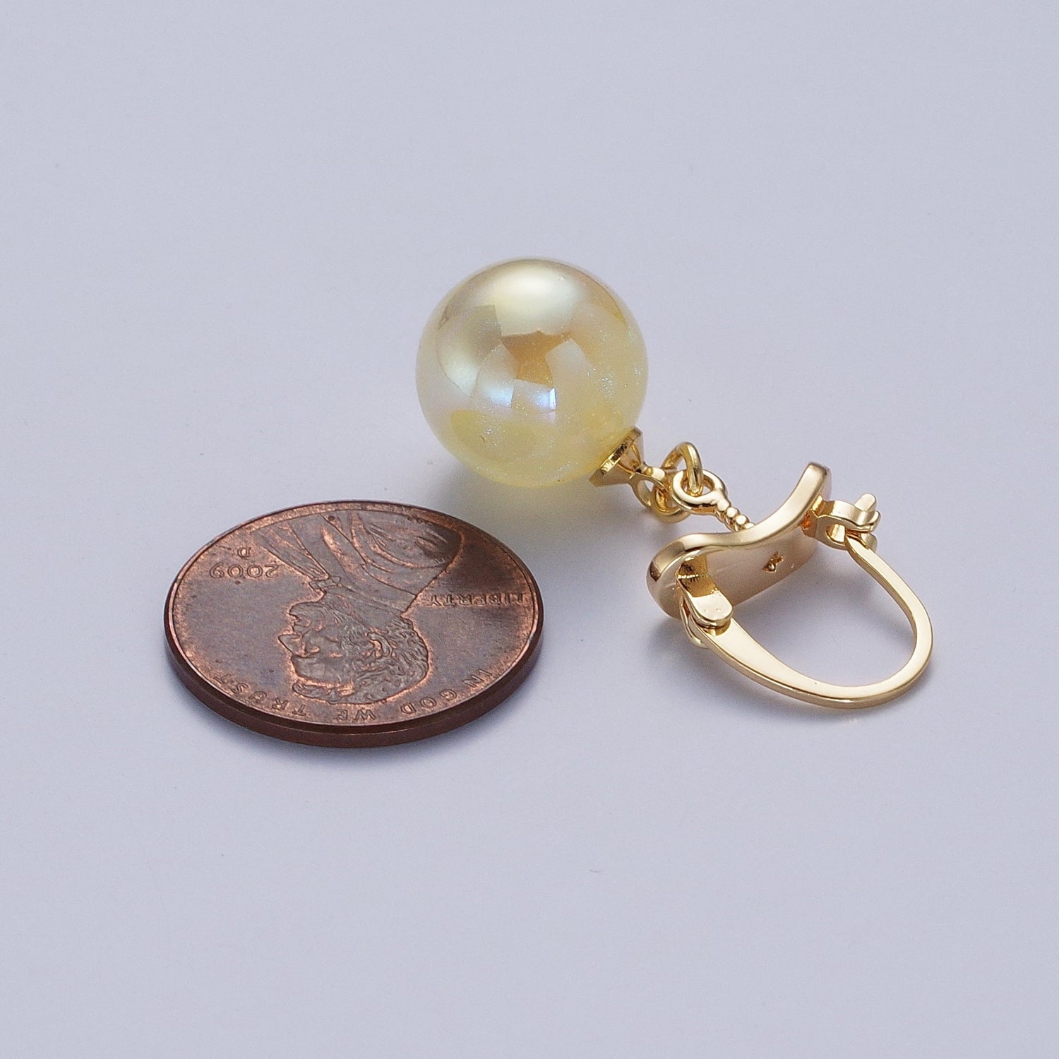 24K Gold Filled Leverback Earrings Small Hoop Earrings with Round Ball Pastel AB Color Drop Q216 - DLUXCA