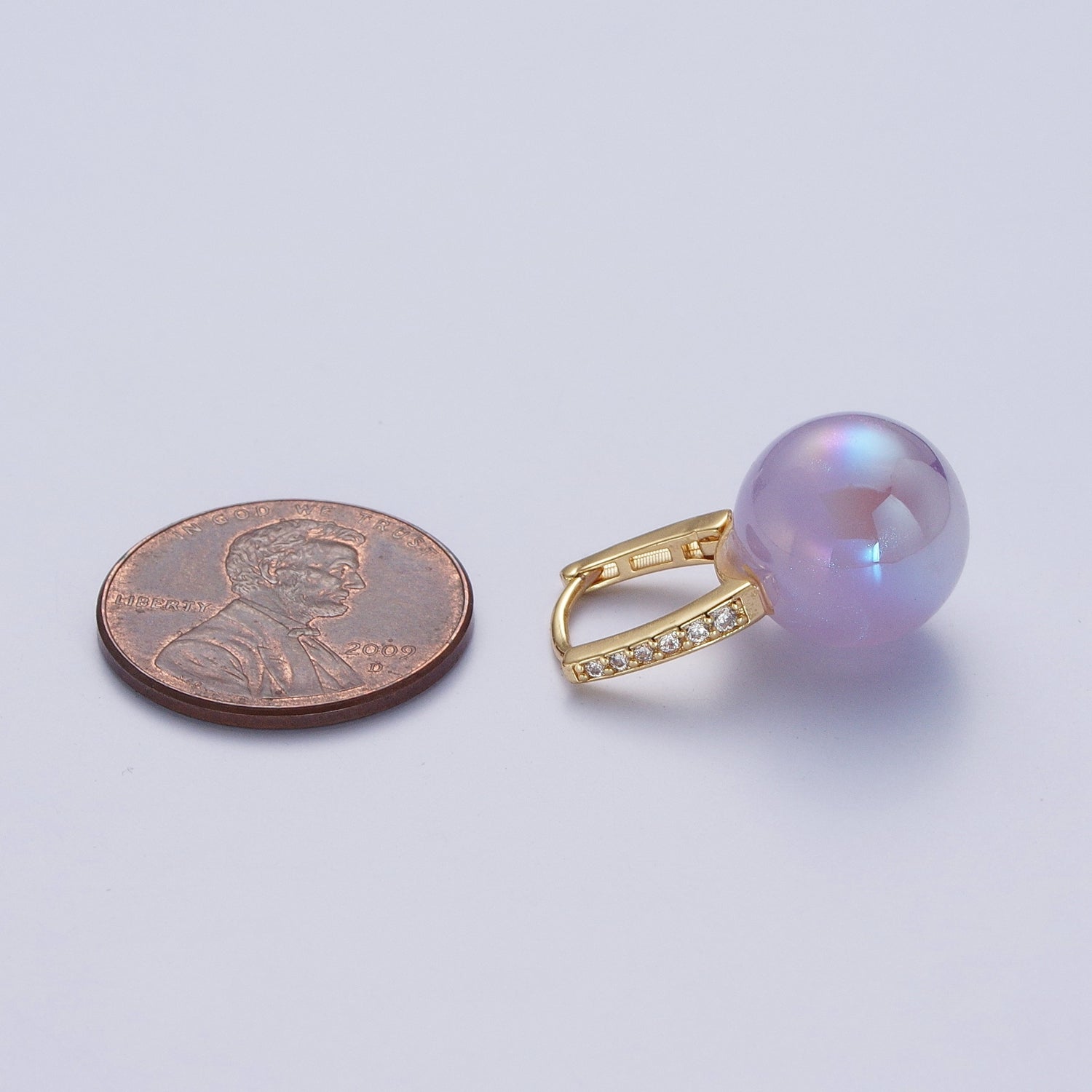 24K Gold Filled Leverback Earrings Small Huggie Hoops Earrings with Round Ball Pastel AB Color Drop Q408 - DLUXCA
