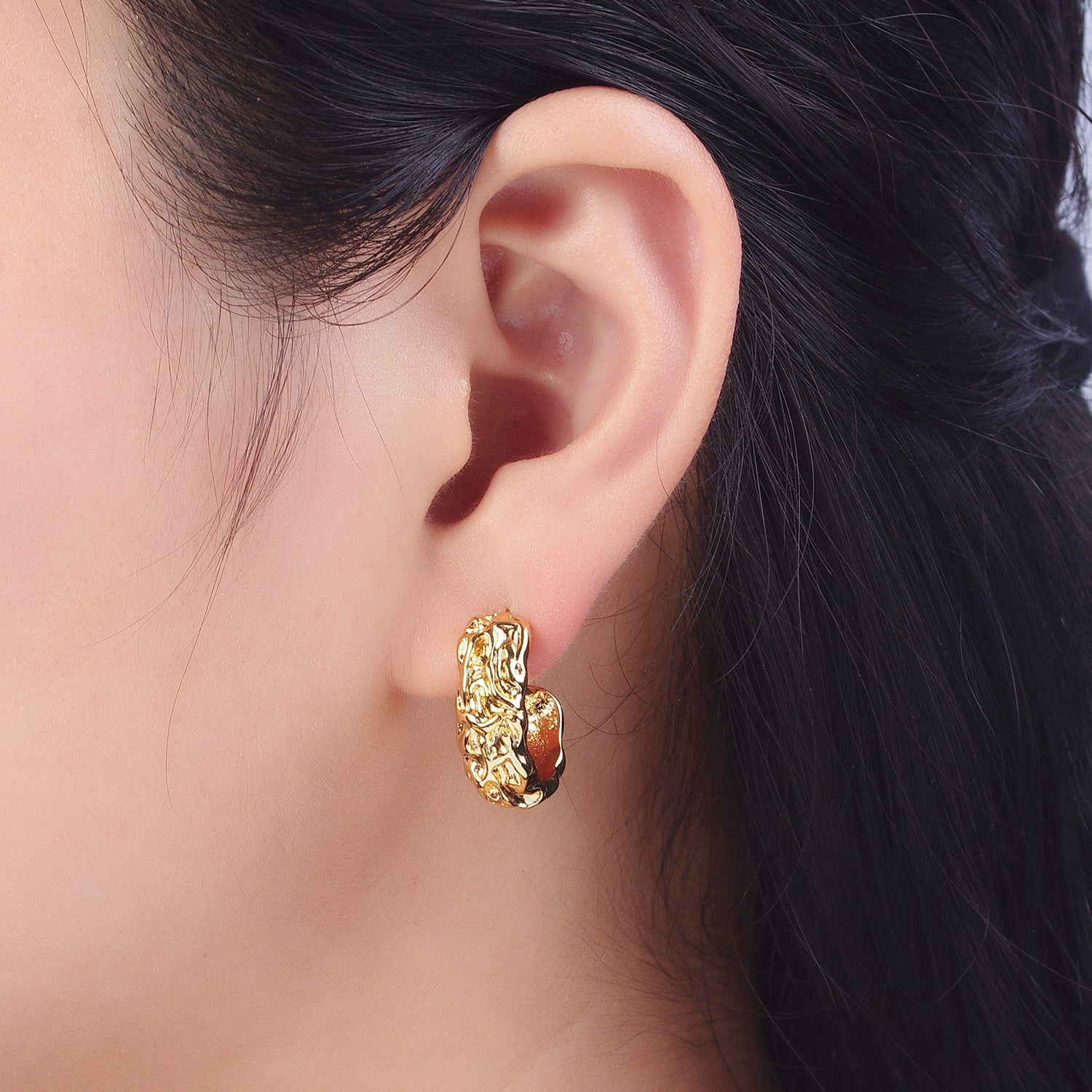 Geometric Abstract Foil C-Shaped Stud Hoops in Gold & Silver | AB016 AB017 - DLUXCA