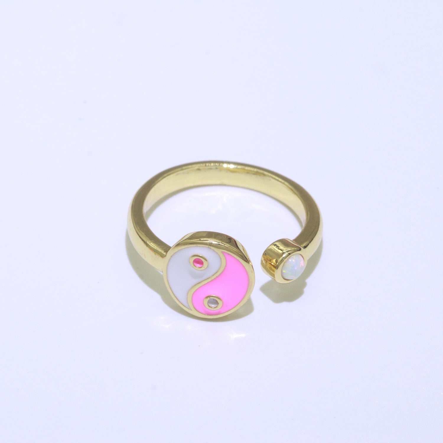 Adjustable Colorful Yin Yang Ring Dainty Gold Enamel Y2K Ring Neon Color Black White Blue Pink Purple Ring Open Adjustable - DLUXCA