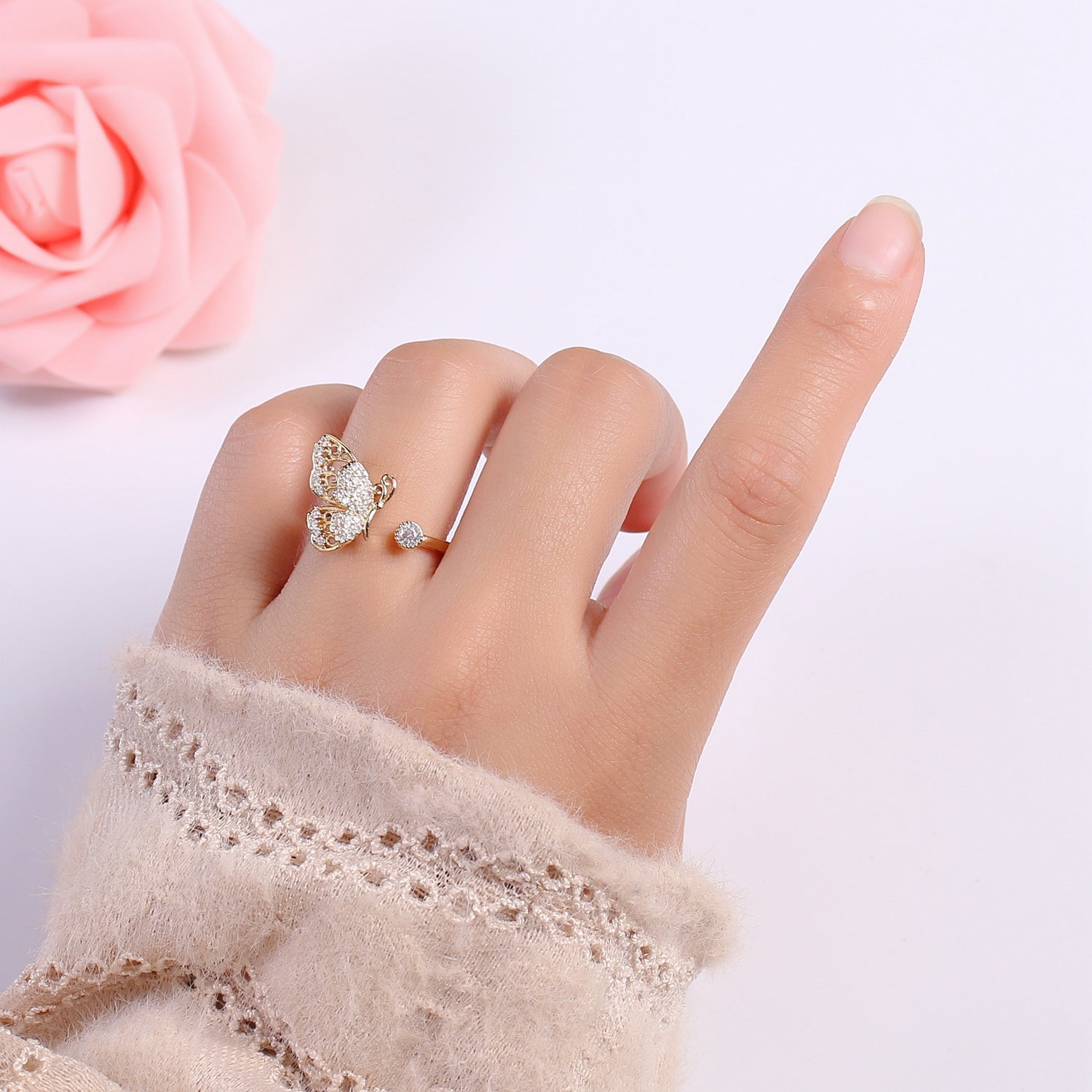 Elegant 18K Gold Filled Butterfly Adjustable Ring - O359 - DLUXCA