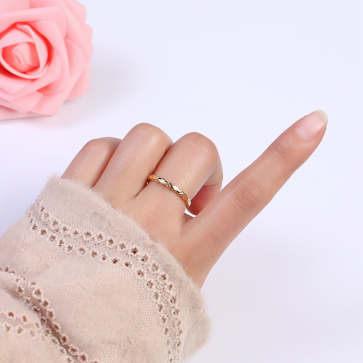 Thin Gold Filled Ring Dainty Minimalist X Cross Ring Adjustable Stackable Ring S-375 - DLUXCA