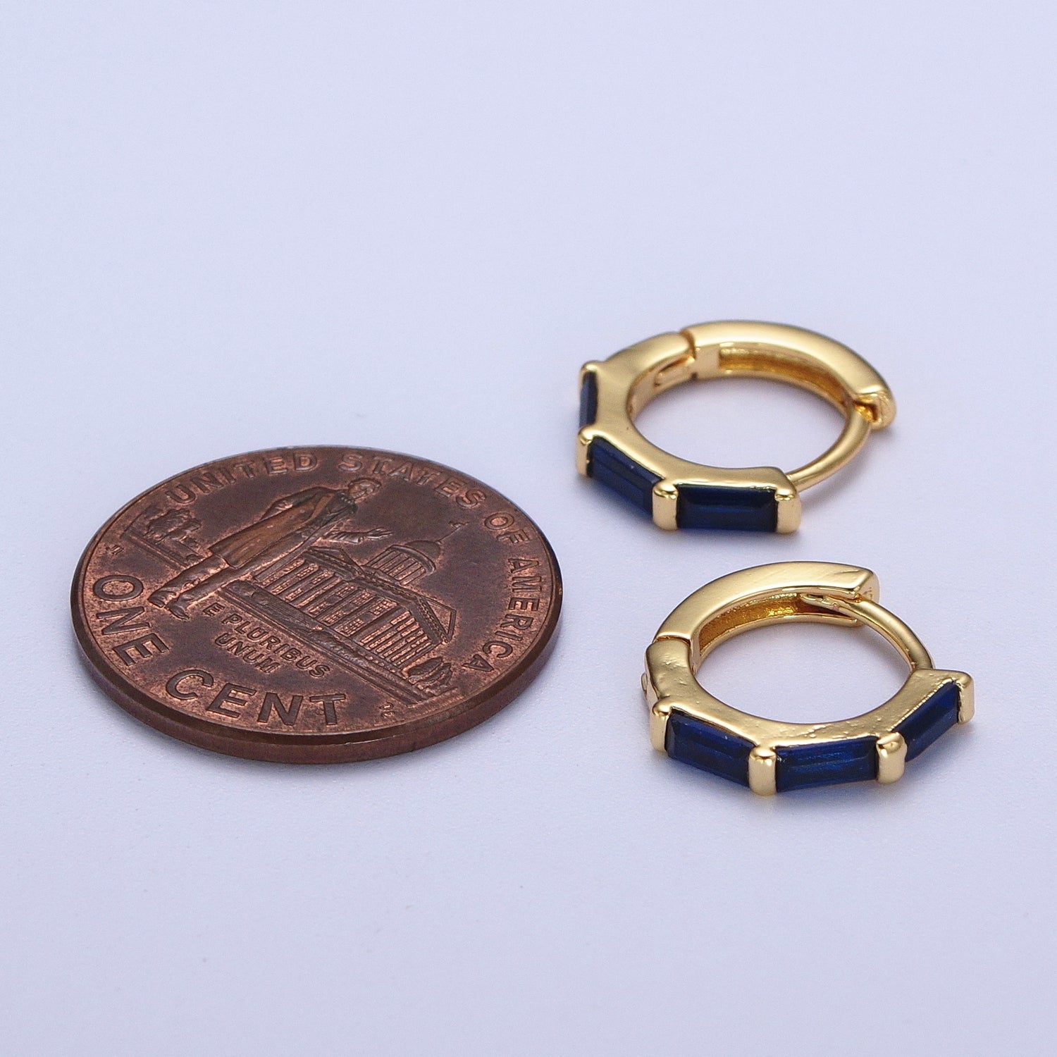 Fuchsia, Blue, Green Baguette Lined 12mm Gold Huggie Hoop Earrings | Y155 Y156 Y173 - DLUXCA