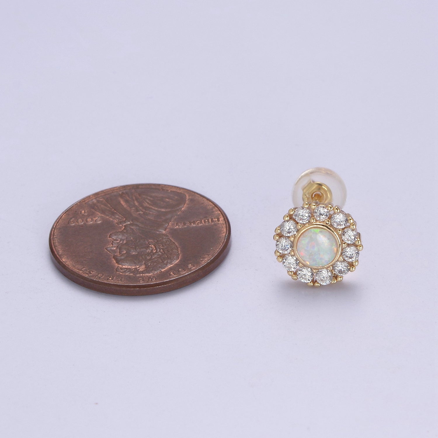 Mini Opal Floral Stud Earring Cartilage Earring, Gold Flower stud, dainty gold Minimalist Jewelry Pushback stud L-614 - DLUXCA