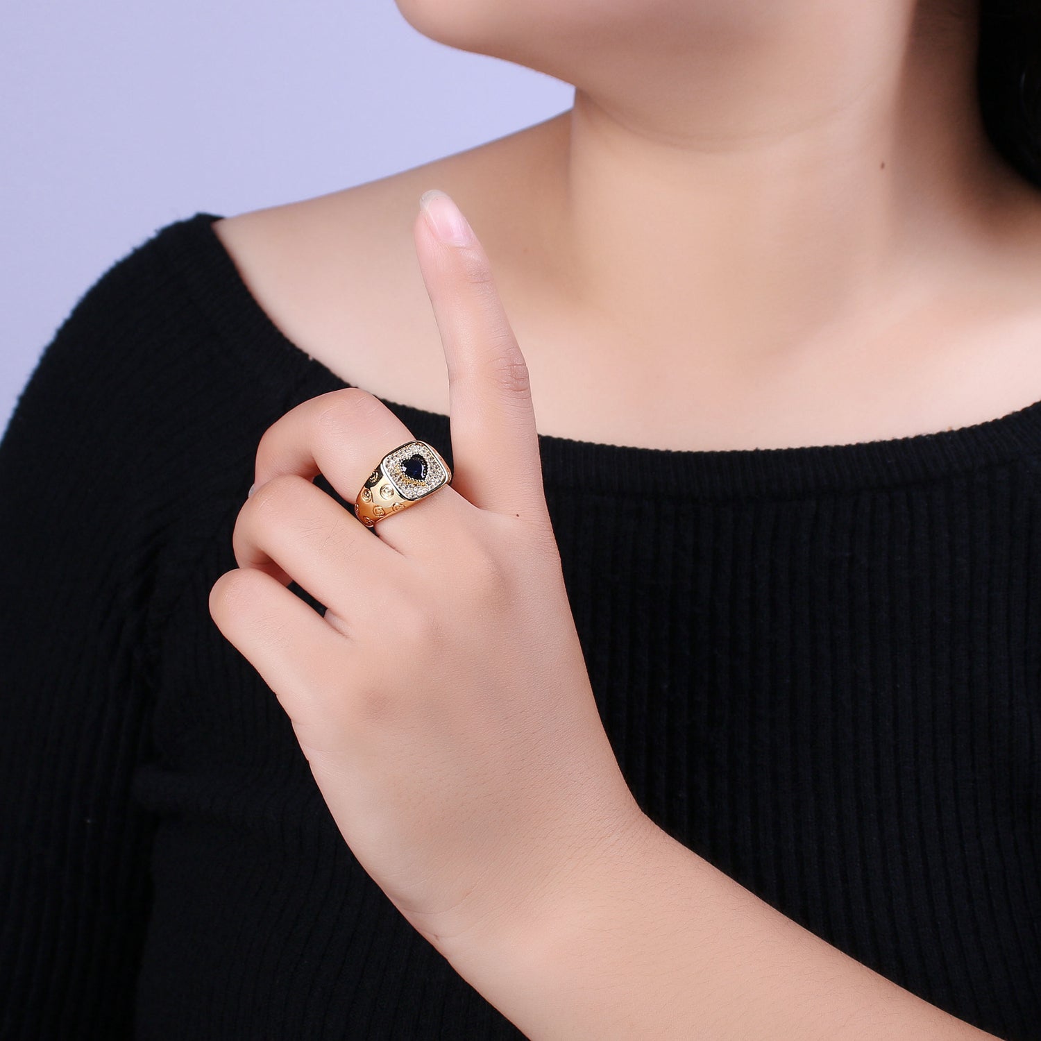 Happy Face Ring Gold Filled Heart Ring Simple Gold Signet Ring Open Ring for Stacking Jewelry us size 6.5 - DLUXCA