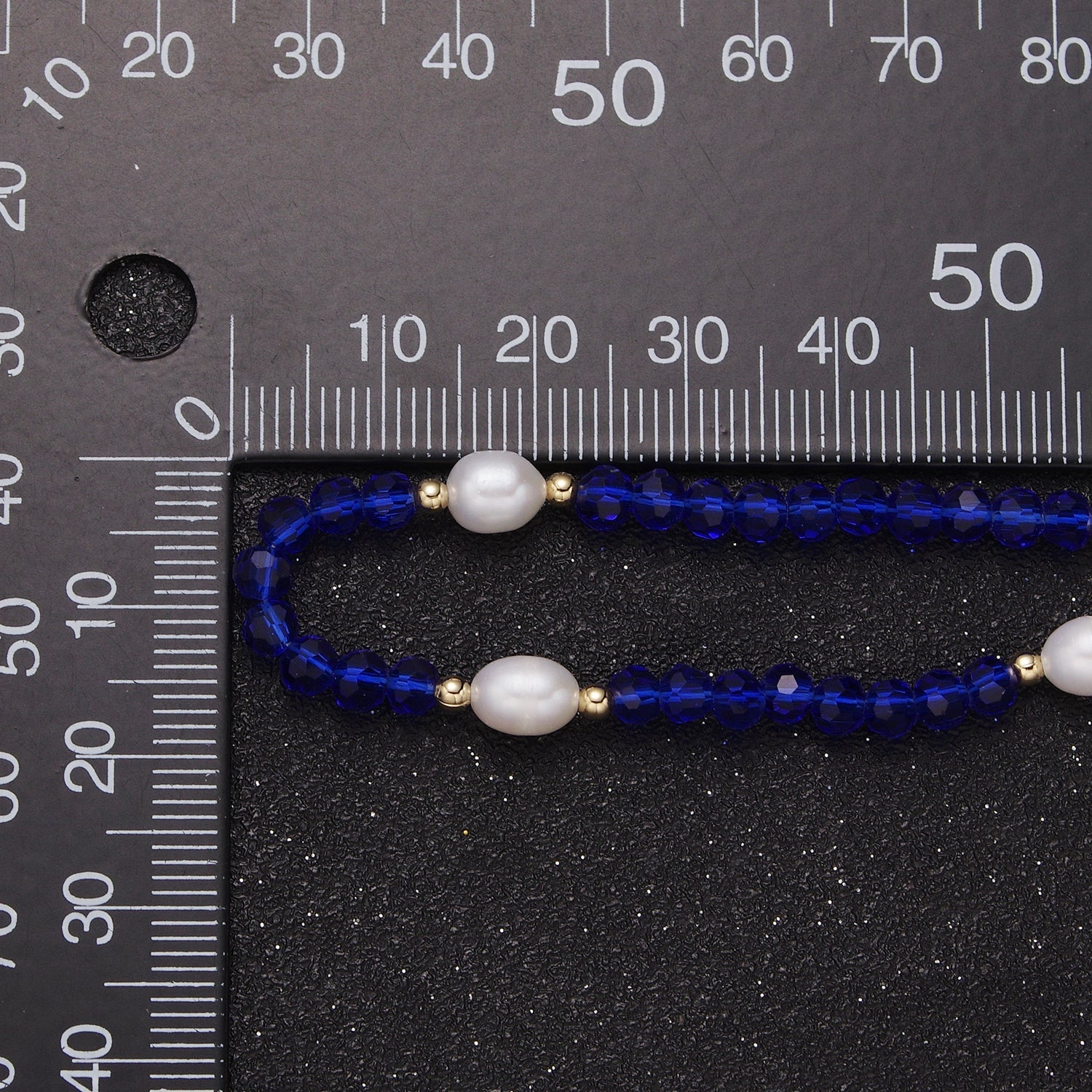 Pearl with Blue Glass Beaded Necklace, Dark Blue Faceted Rondell Beads Necklace WA-592 - DLUXCA