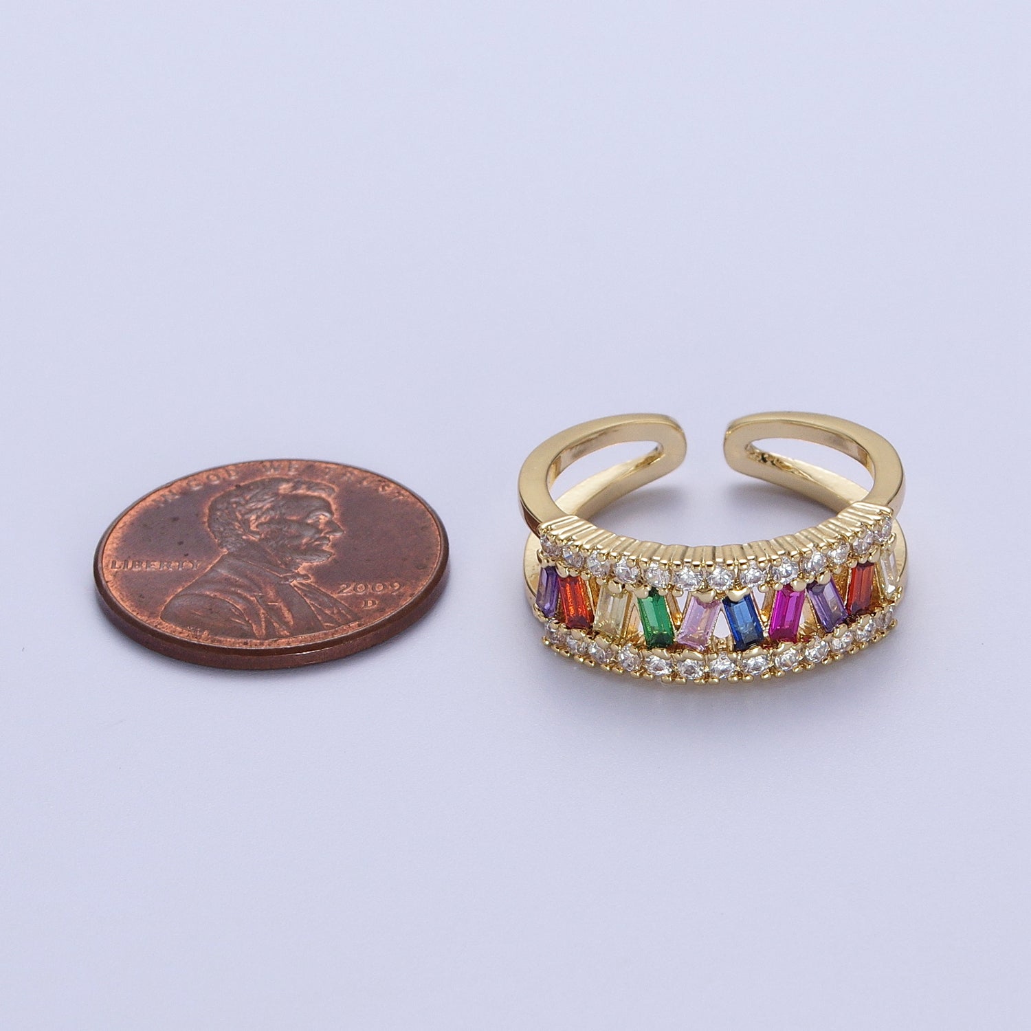 Multicolor Baguette Clear Micro Paved CZ Double Band Ring in Gold & Silver | Y550 Y551 - DLUXCA