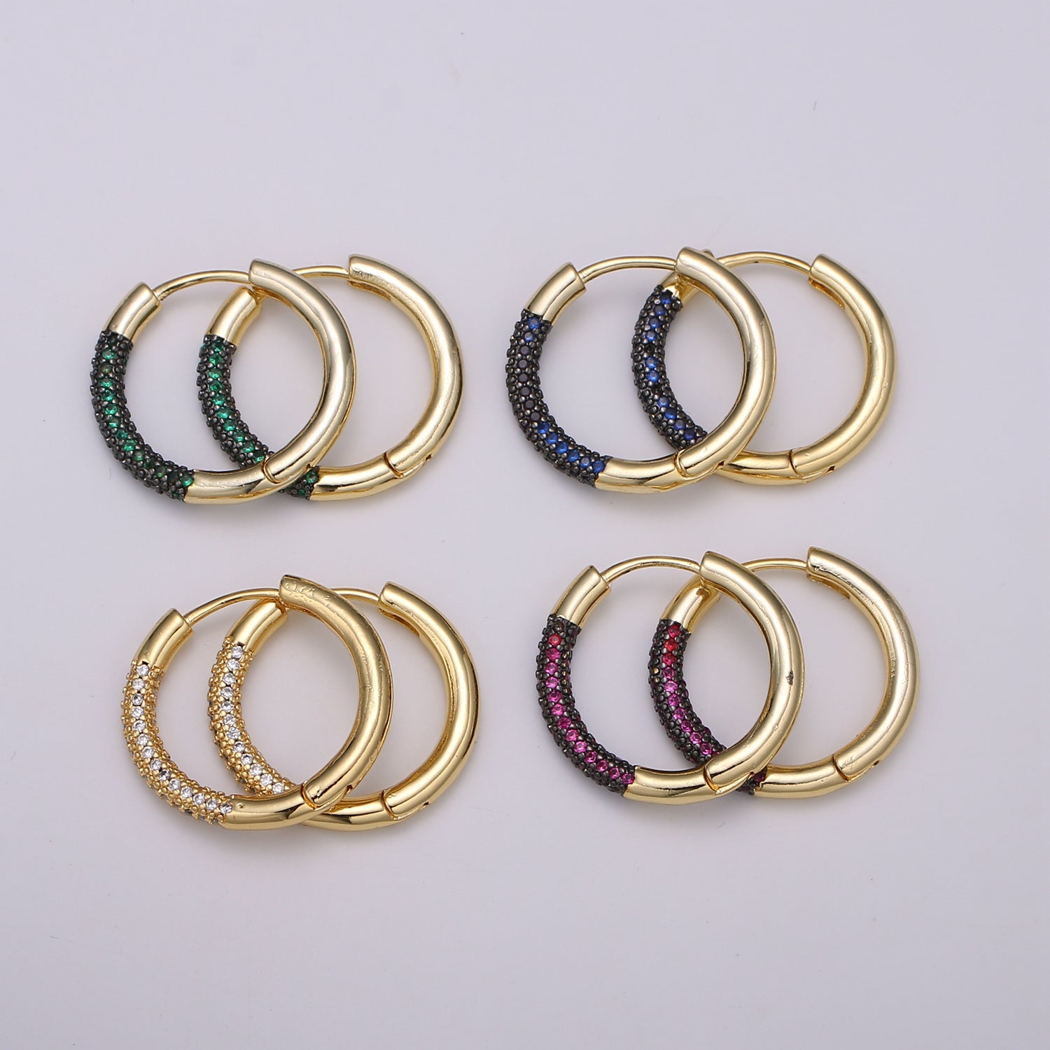 24k Gold Filled Earring Colorful CZ Pave Gold Hoop Earring, Blue, Clear, Green, Purple Hoop Earring for Everyday Wear - DLUXCA