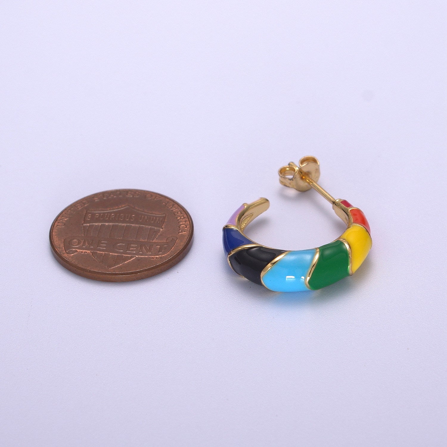 Gold Rainbow Hoop Earrings Enamel Earrings LGBTQ Earrings Rainbow Statement Earring 20MM - DLUXCA