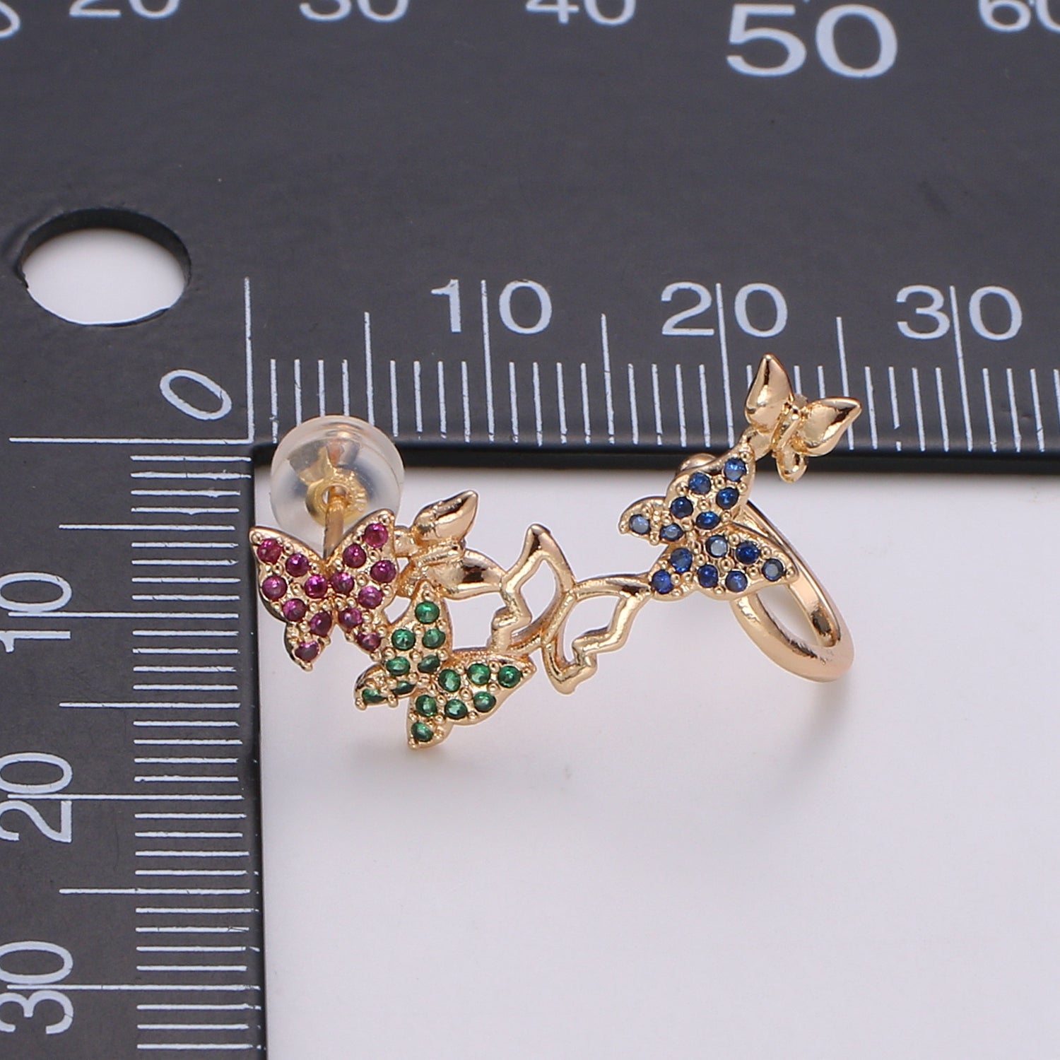 1x Butterfly earrings, Gold butterfly stud earrings, ear climbers, Colorful Rainbow earrings, butterfly ear climbers, vine ear climbers - DLUXCA