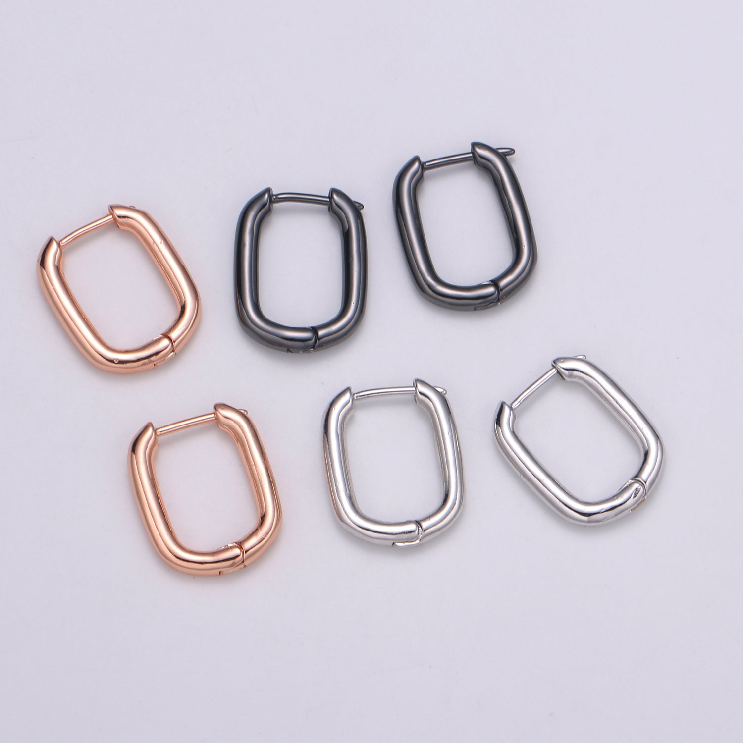 Rose Gold huggie Hoop Earrings - U-shaped hoops - Silver hinged snap closure Black Hoop - DLUXCA