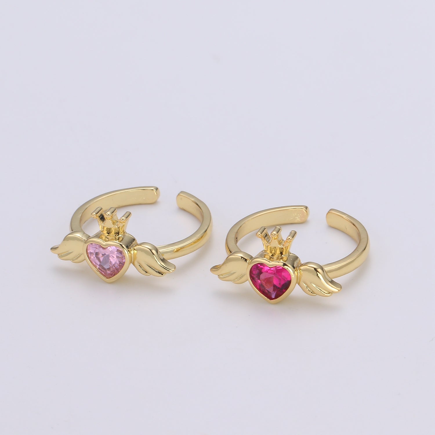 24K Gold Filled Romantic Heart Love Wings Adjustable Ring - R310-311 - DLUXCA