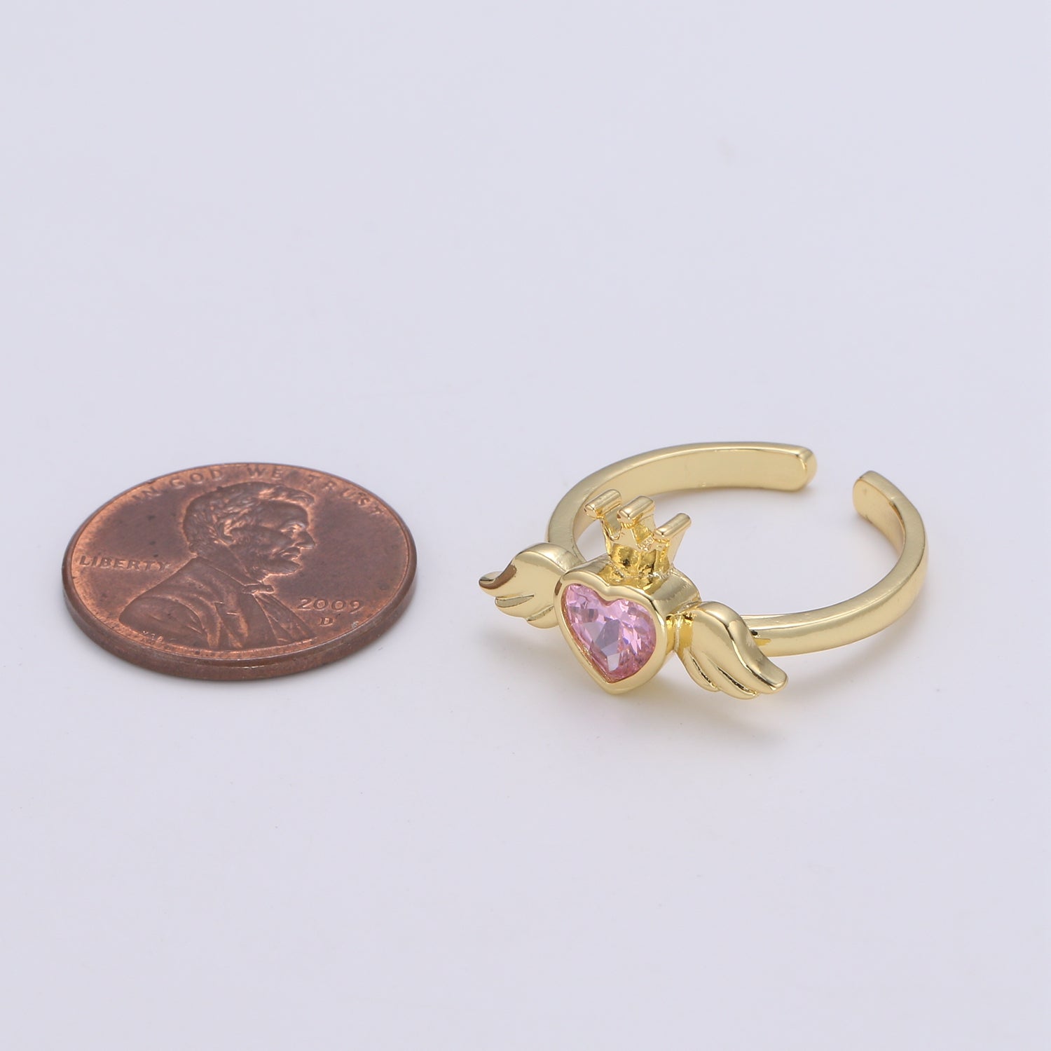 24K Gold Filled Romantic Heart Love Wings Adjustable Ring - R310-311 - DLUXCA