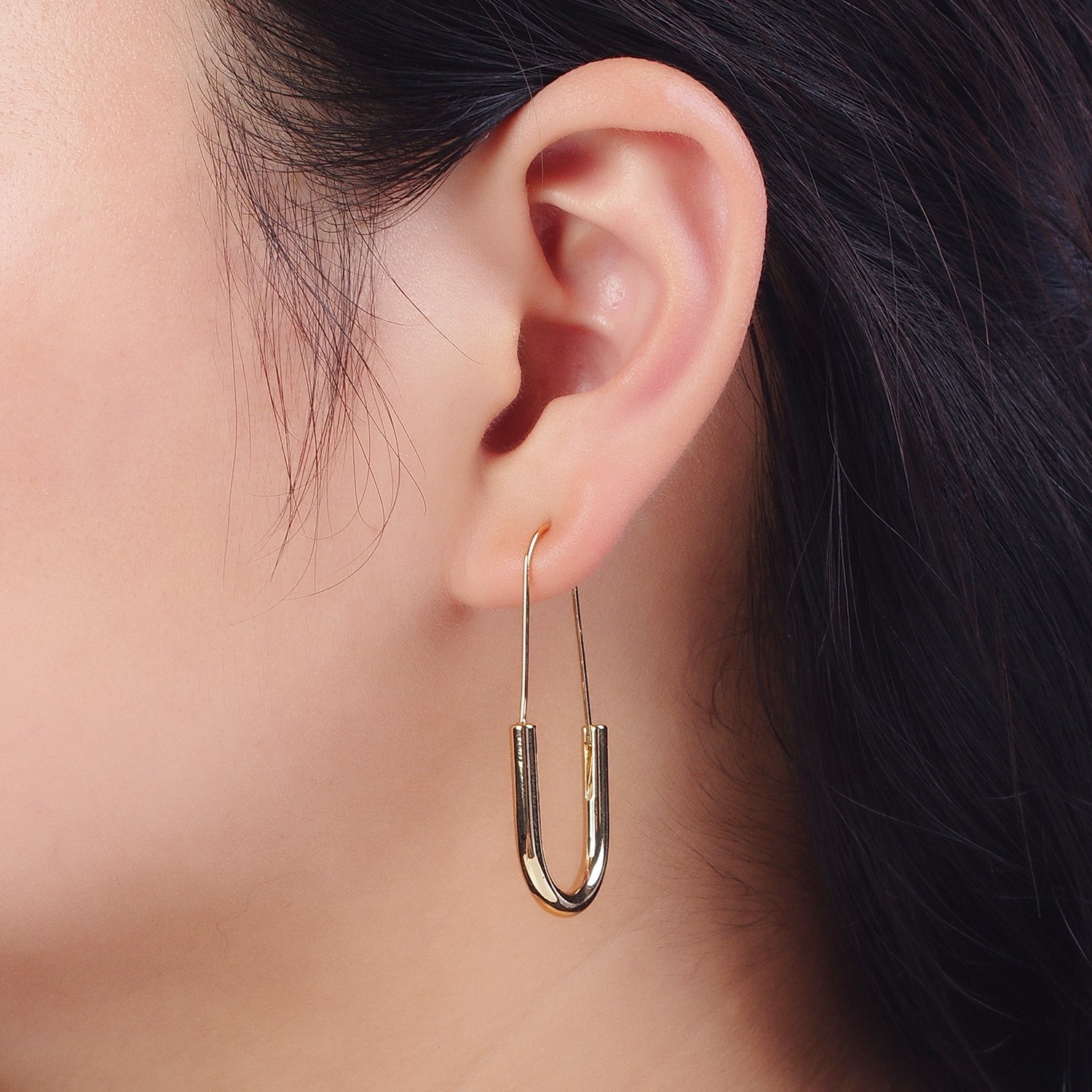 Gold Crescent U Hoop Long Hook Minimalist Earrings | Y146 - DLUXCA