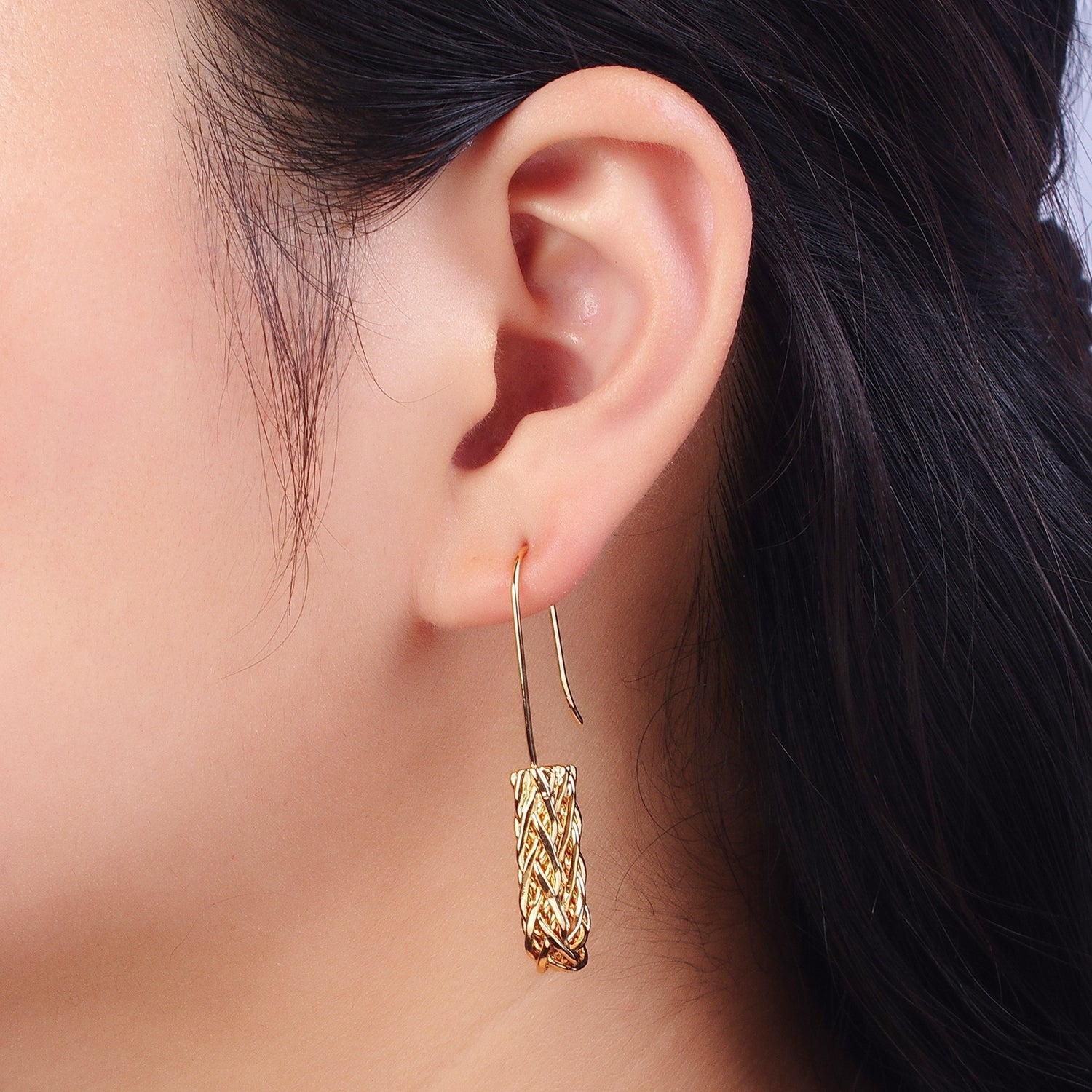 Gold Twisted Crescent U Long French Hook Minimalist Earrings | Y150 - DLUXCA