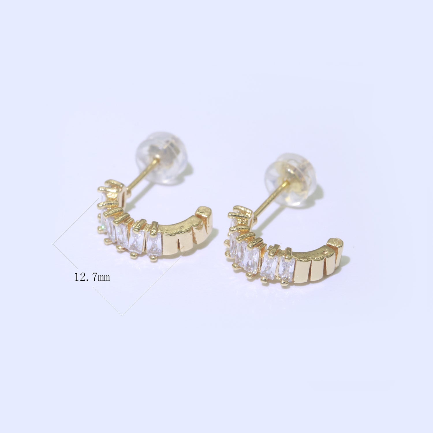 Dainty Baguette CZ Huggie Stud Earring - DLUXCA