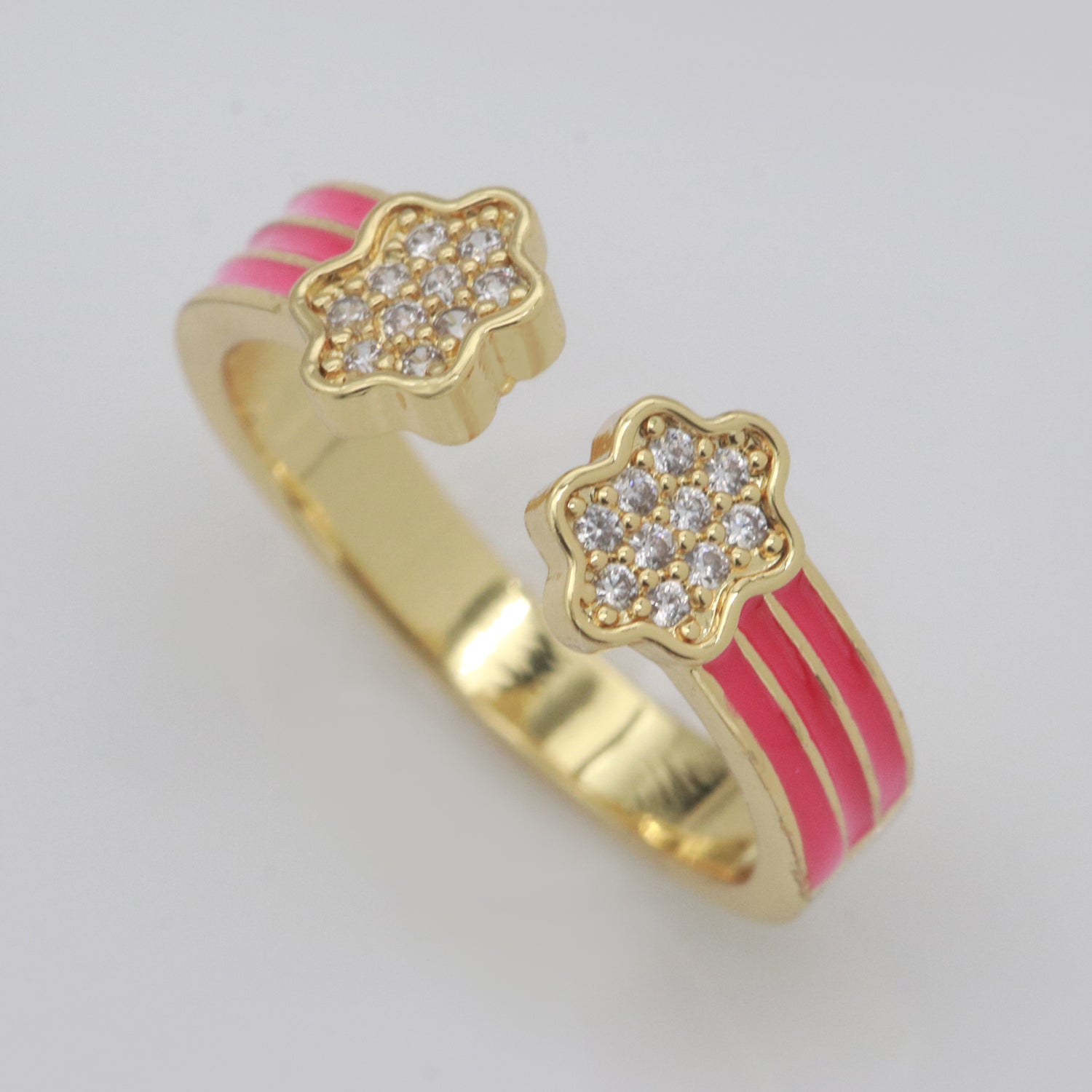 1X CZ Colorful Enamel Rings Gold Rainbow Sky Cloud Statement Ring, Chunky Stackable Open Adjustable Ring Pink White black Green Yellow - DLUXCA