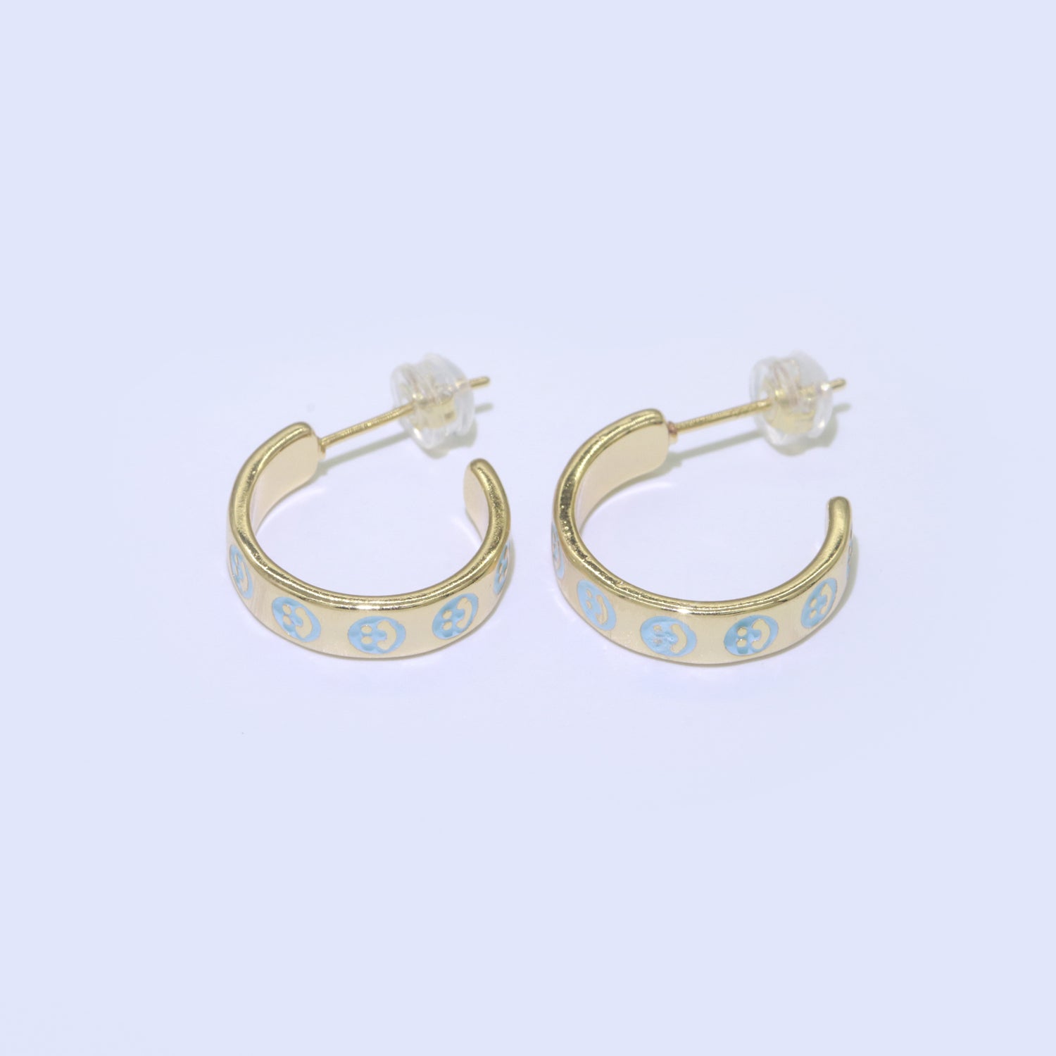 Blue Happy Face Enamel Round hoop earrings 17.5mm, Lead Nickel free Earrings Y2K Gold Filled Round hoop Smiley Face Jewlery - DLUXCA