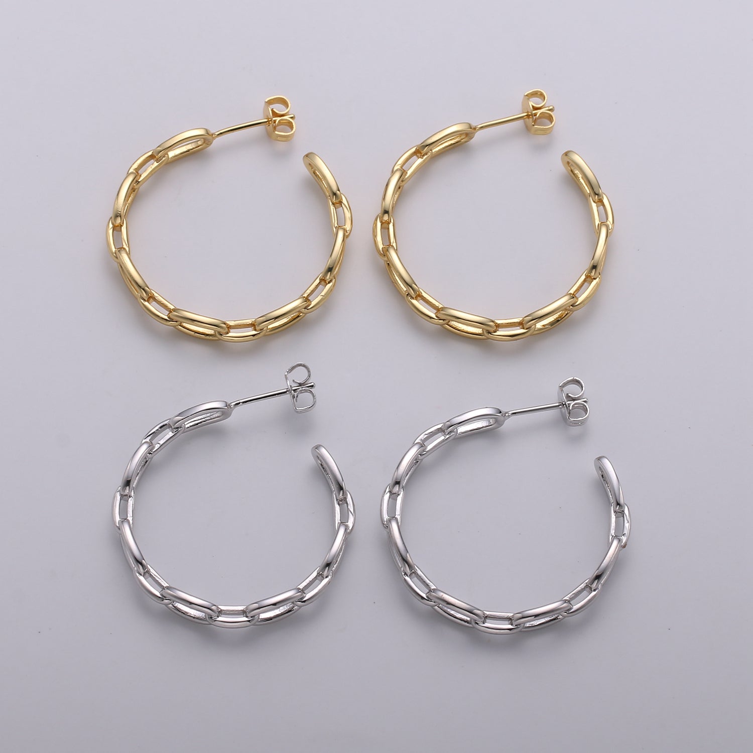 Dainty Gold Chain Earring- Curb Chain Earring - Thin Earring - Gold Filled Hoop Ring - Minimalist Jewelry - Cuban Link Earring - DLUXCA