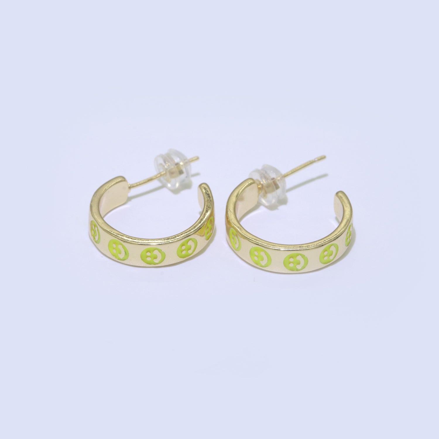 Yellow Happy Face Enamel Round hoop earrings 17.5mm, Lead Nickel free Earrings Y2K Gold Filled Round hoop Smiley Face Jewlery - DLUXCA