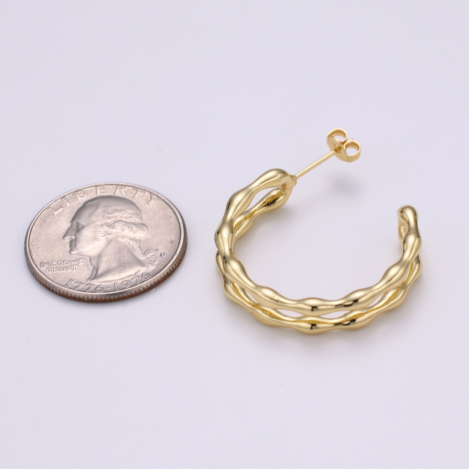 24k Gold Hoop Earring Jewelry, Chunky Hoop Earrings, Gold Hammered Hoops, 28x33mm Hoop Earrings - DLUXCA