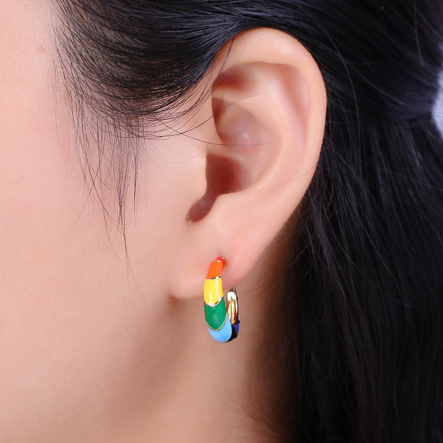 Gold Rainbow Hoop Earrings Enamel Earrings LGBTQ Earrings Rainbow Statement Earring 20MM - DLUXCA