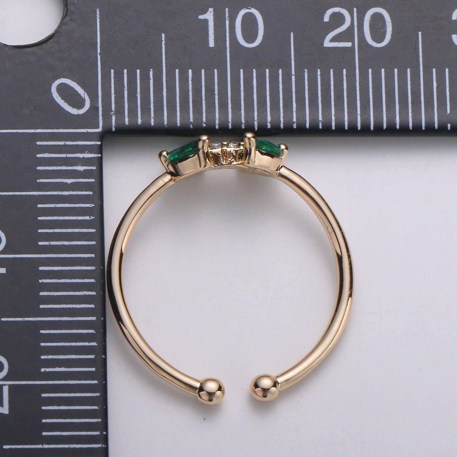 Dainty Leaf CZ Ring - 14k Gold Ring - Green Zirconia Ring - Gold Open Ring - Minimalist Ring Adjustable Layering Stacking Ring-140 - DLUXCA